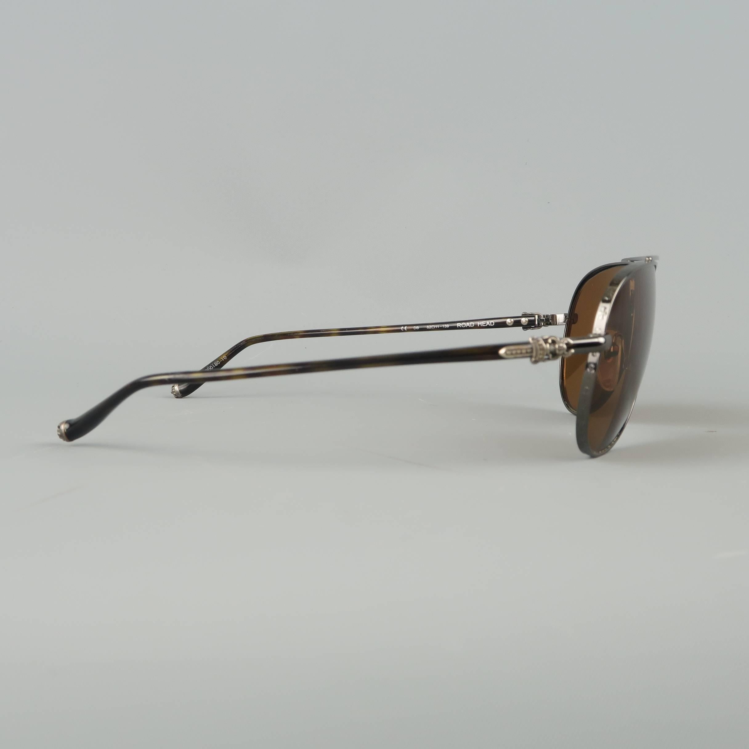 CHROME HEARTS Brown Metal Sterling Silver Tortoise Arm ROAD HEAD Sunglasses In Good Condition In San Francisco, CA