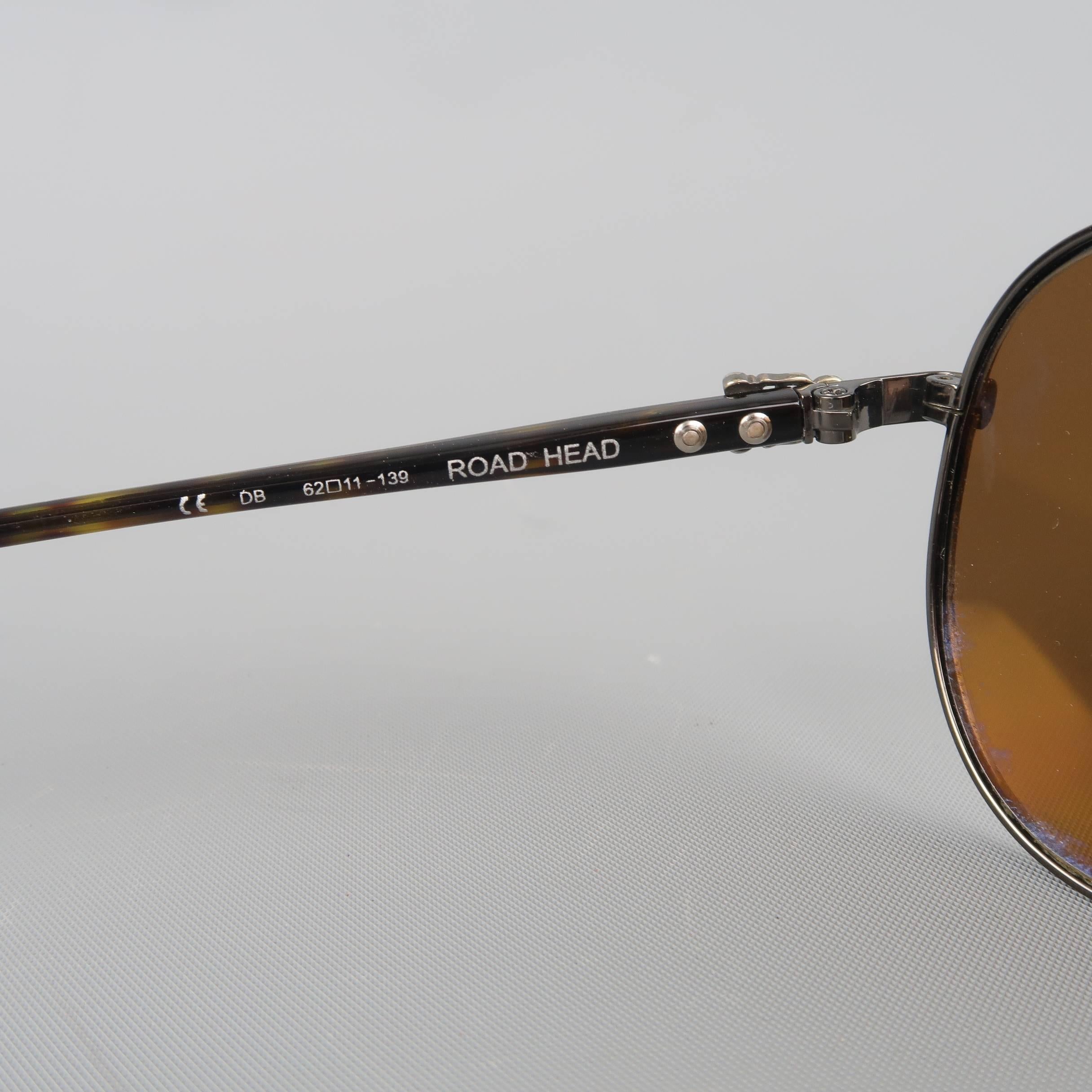 CHROME HEARTS Brown Metal Sterling Silver Tortoise Arm ROAD HEAD Sunglasses 1