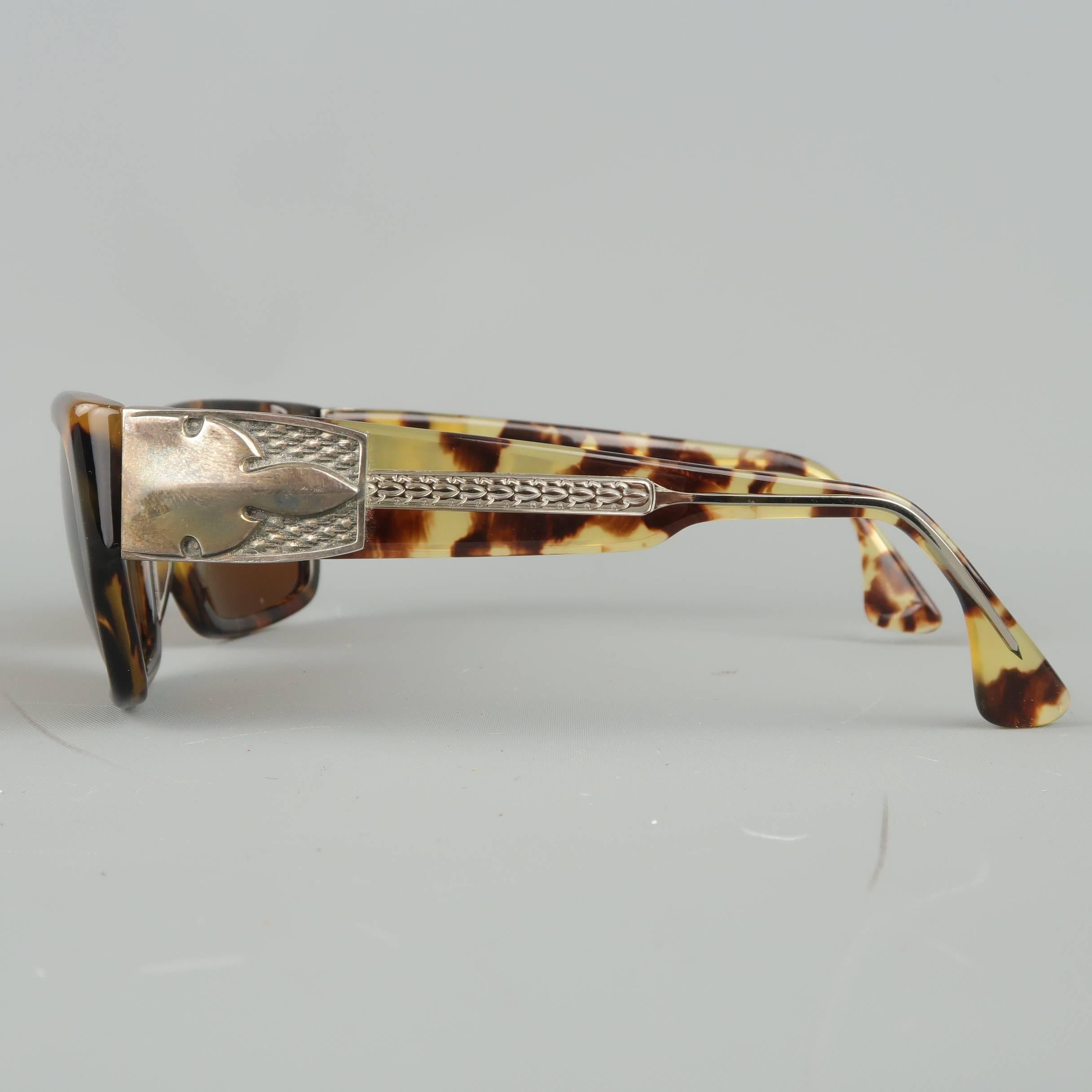 CHROME HEARTS Brown Tortoiseshell Acetate & Sterling Silver G-MONEY Sunglasses In Good Condition In San Francisco, CA