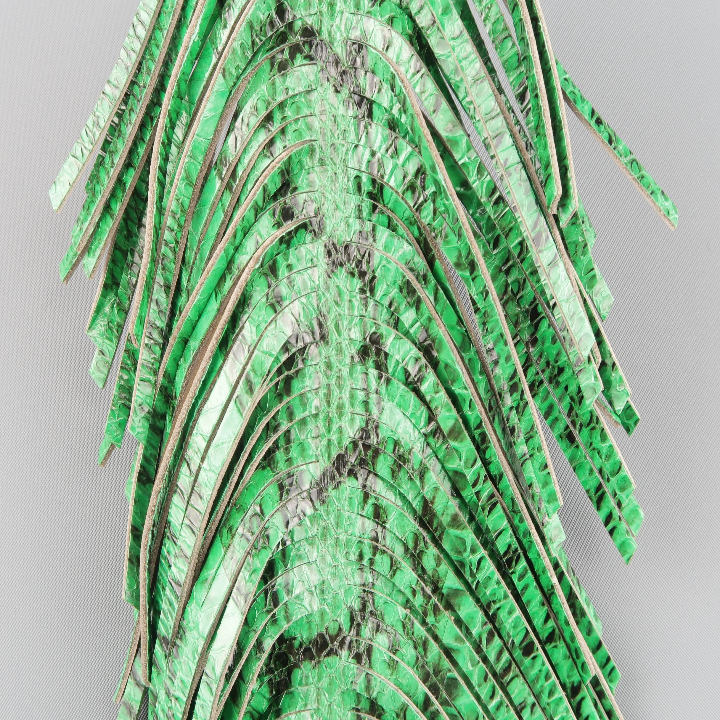 Women's or Men's Jimmy Choo Green Snake Skin Leather Fringe Feather Key Chain 
