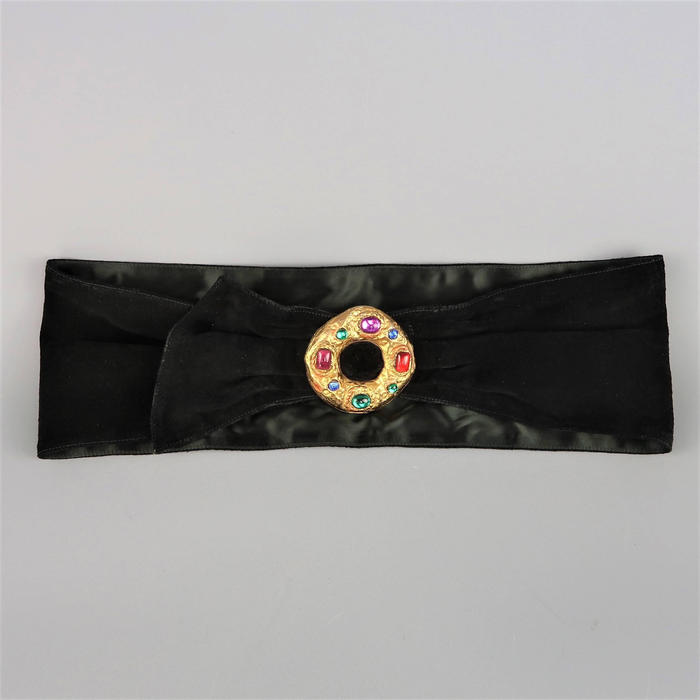 Women's Ungaro Vintage Medium Black Suede Gold and Crystal Byzantine Belt