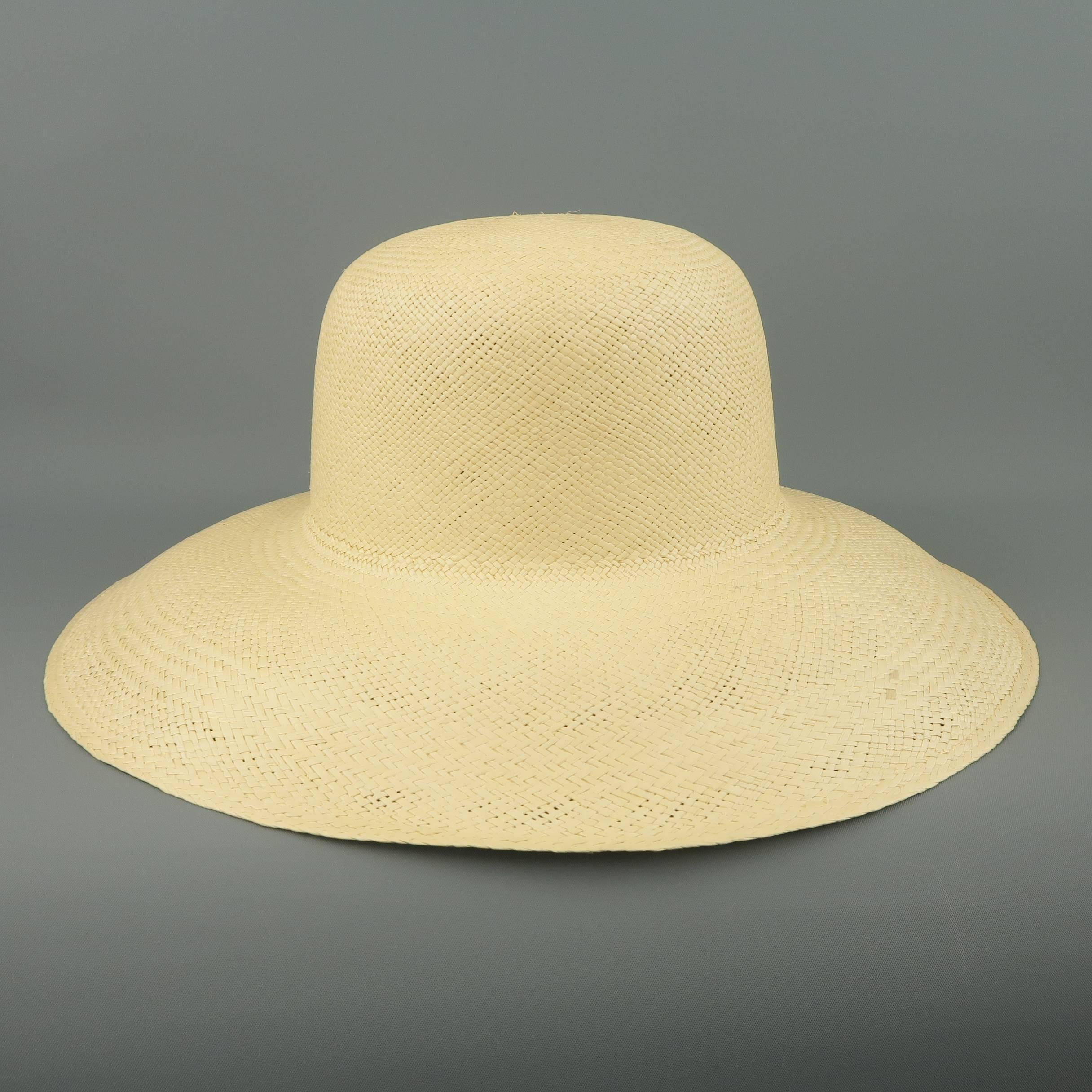 Women's or Men's Vintage Beige Straw Wide Brim Sun Hat 