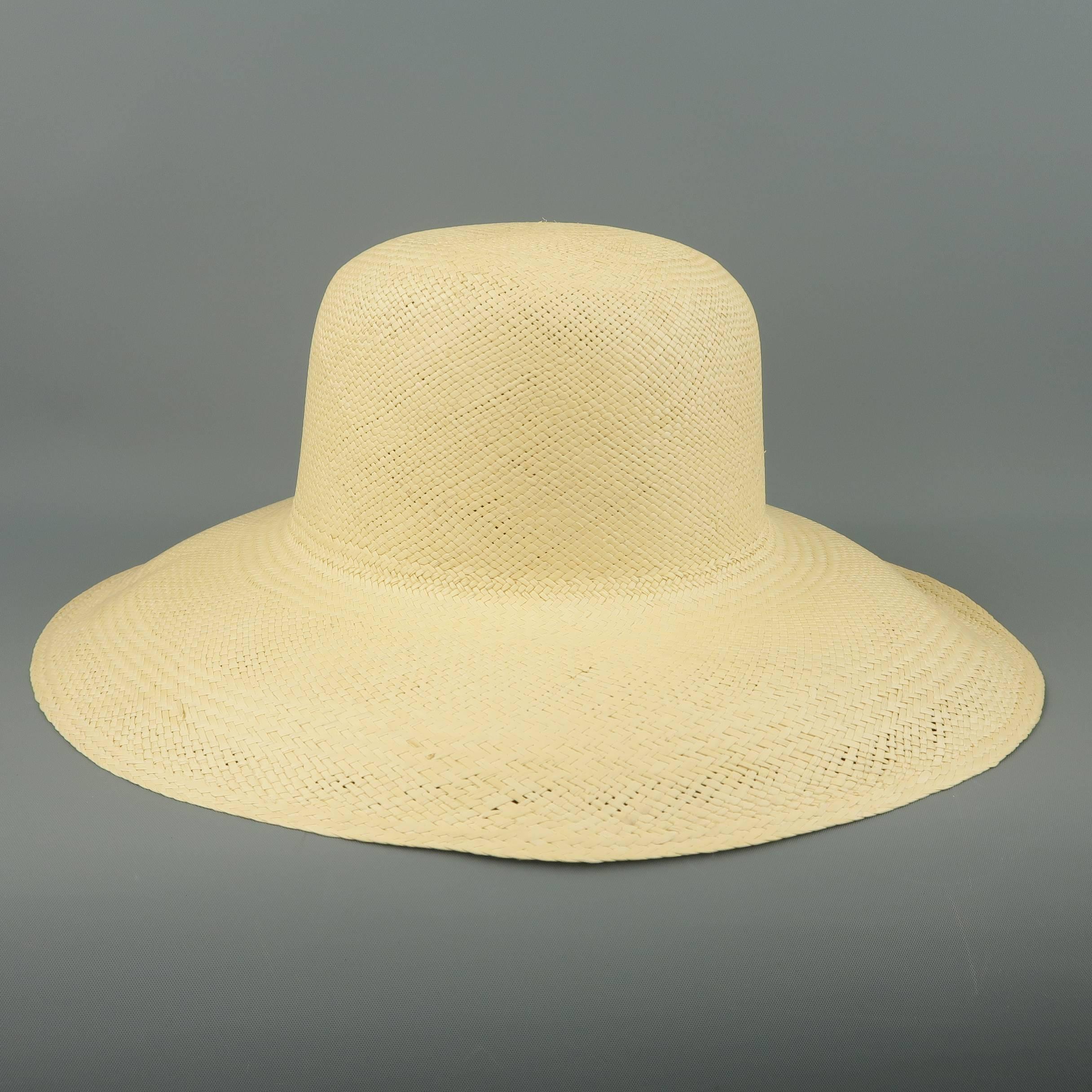 Vintage Beige Straw Wide Brim Sun Hat  1