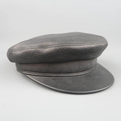 Hermes Size 7 1/8 Black Deer Skin Leather Brimmed Biker Cap Hat