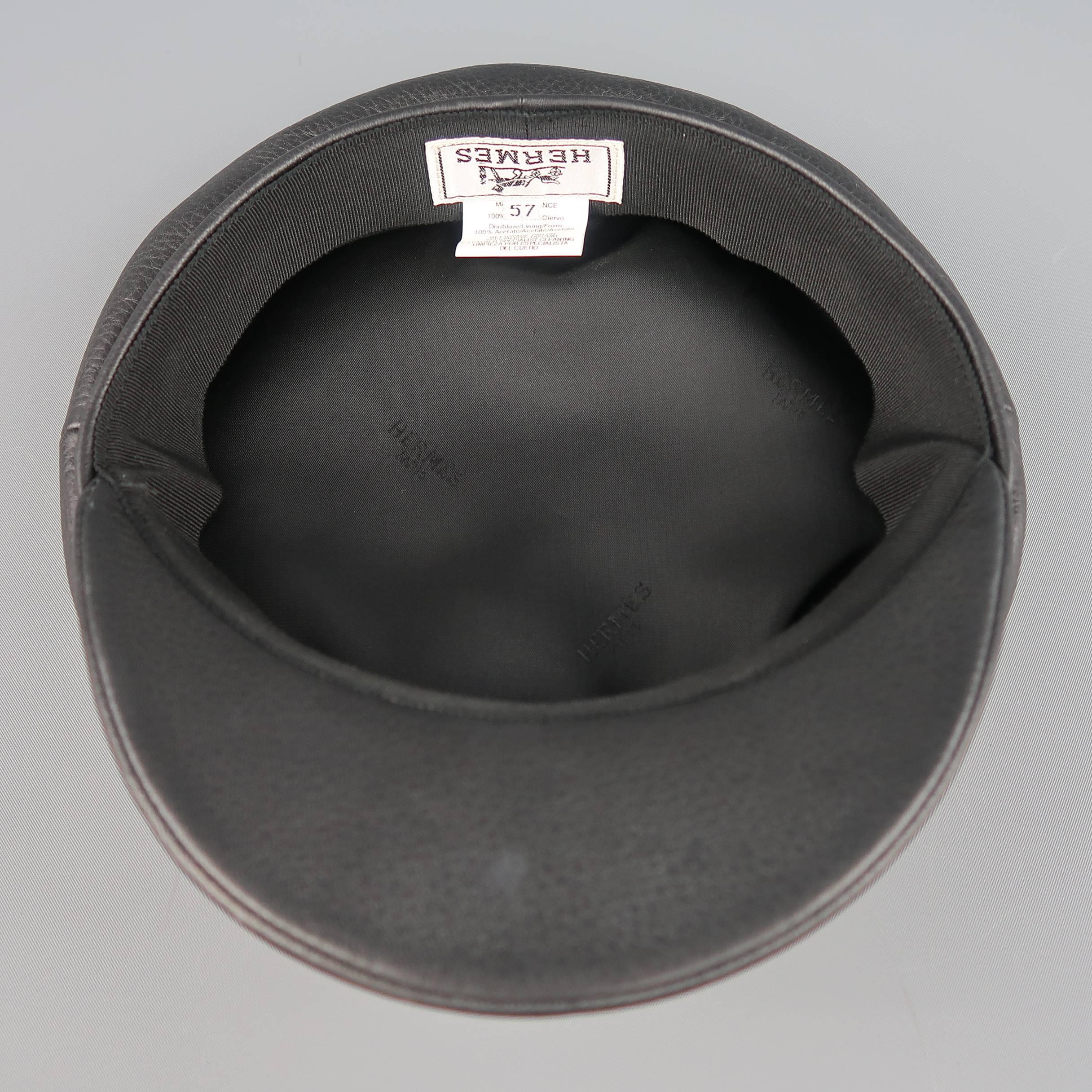 Hermes Size 7 1/8 Black Deer Skin Leather Brimmed Biker Cap Hat 3