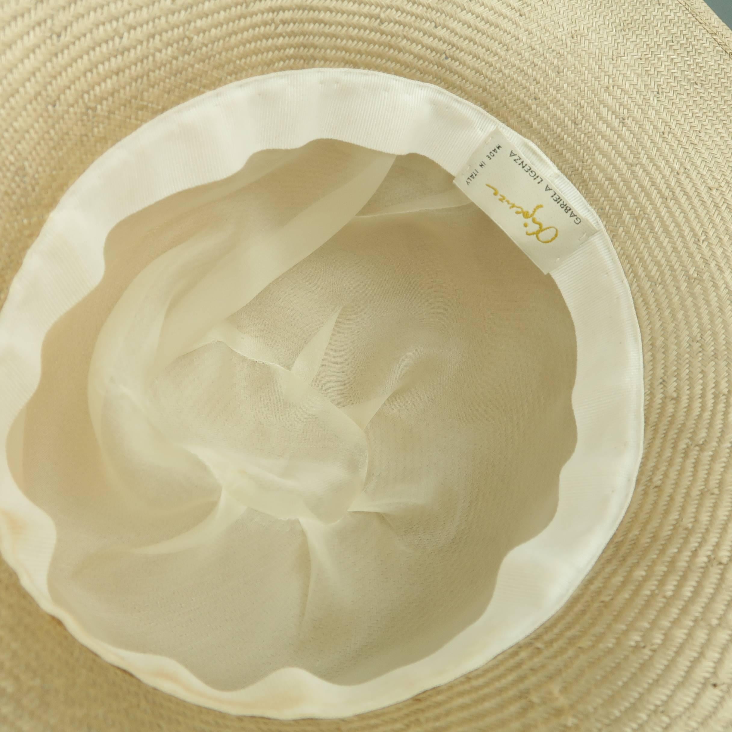 GABRIELA LIGENZA Blonde Beige Cream Silk Organza Flower Straw Sun Hat 5