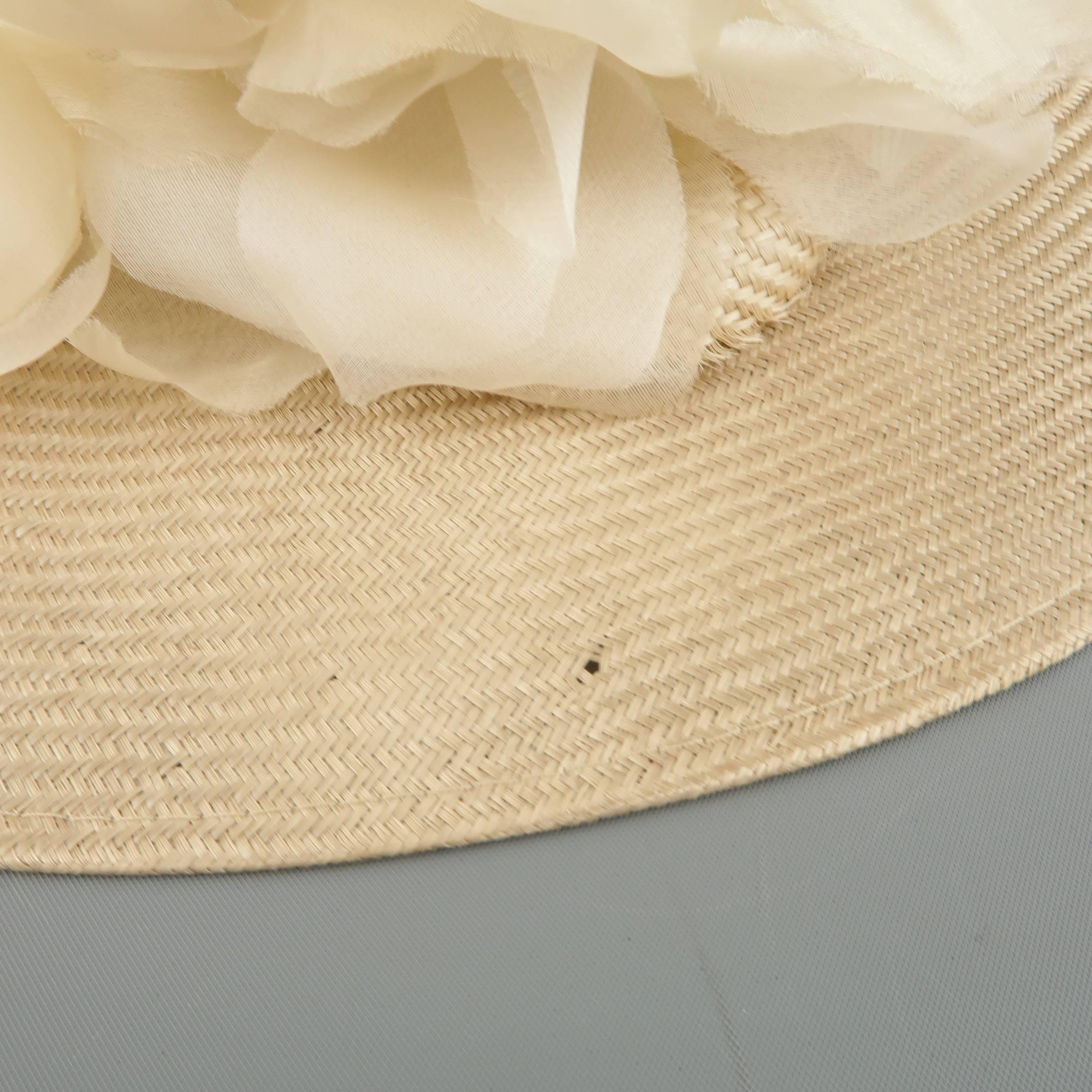 Women's GABRIELA LIGENZA Blonde Beige Cream Silk Organza Flower Straw Sun Hat