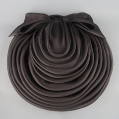 MARZI Black Pleated Silk Organza Oversized Bow Wide Brim Cocktail Hat