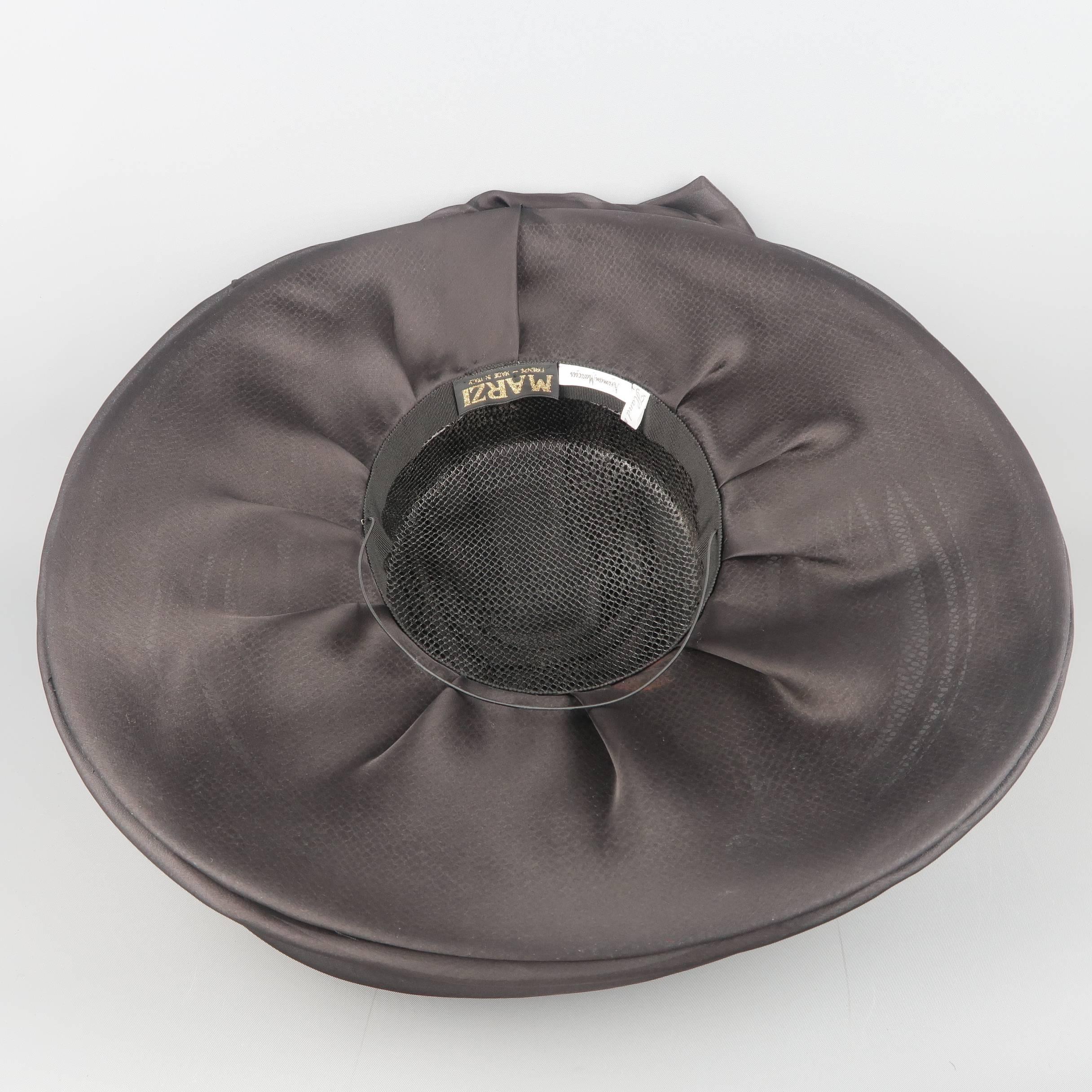 MARZI Black Pleated Silk Organza Oversized Bow Wide Brim Cocktail Hat 3