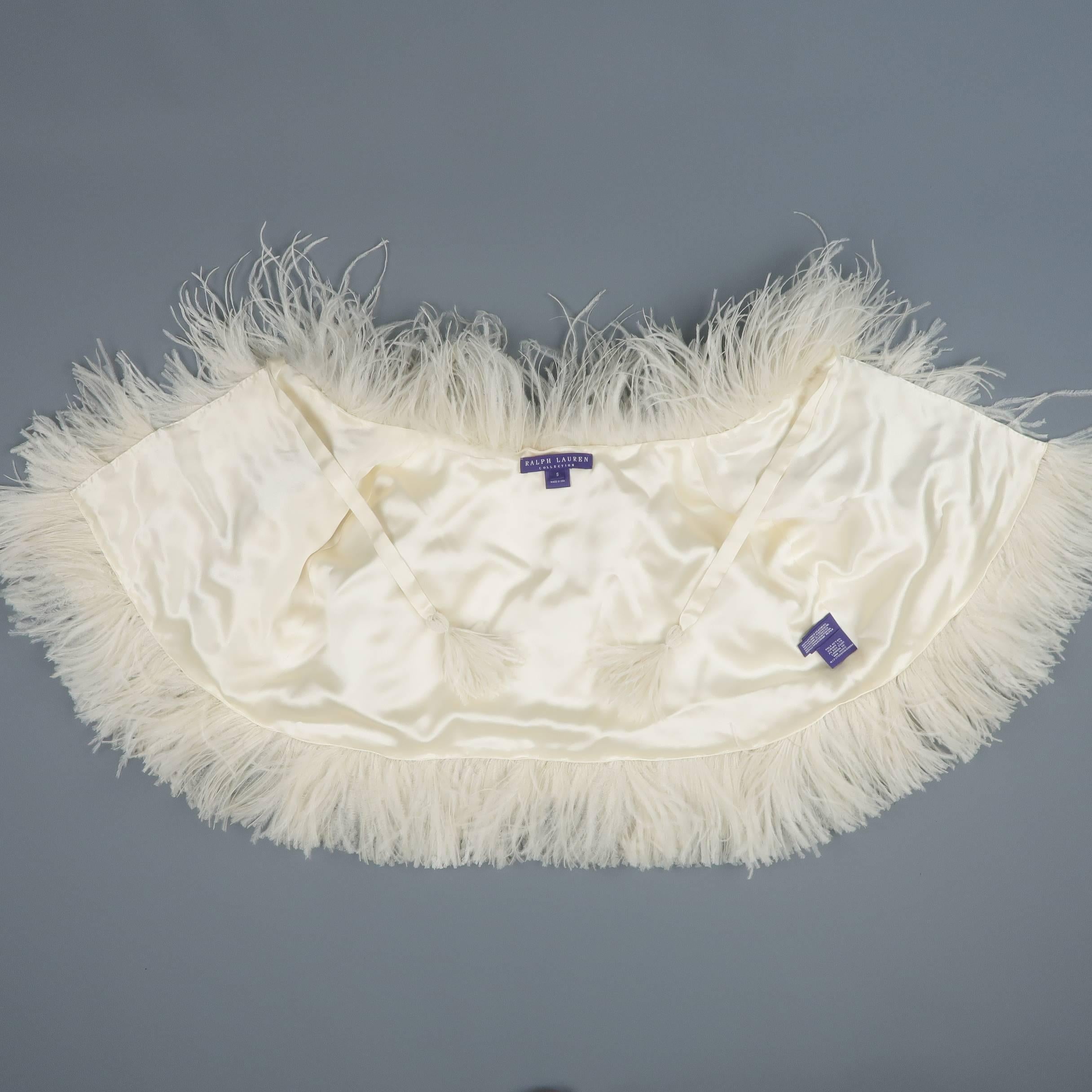 Women's RALPH LAUREN Collection Cream Silk Lined Ostrich Feather Capelet - Retail $2, 995