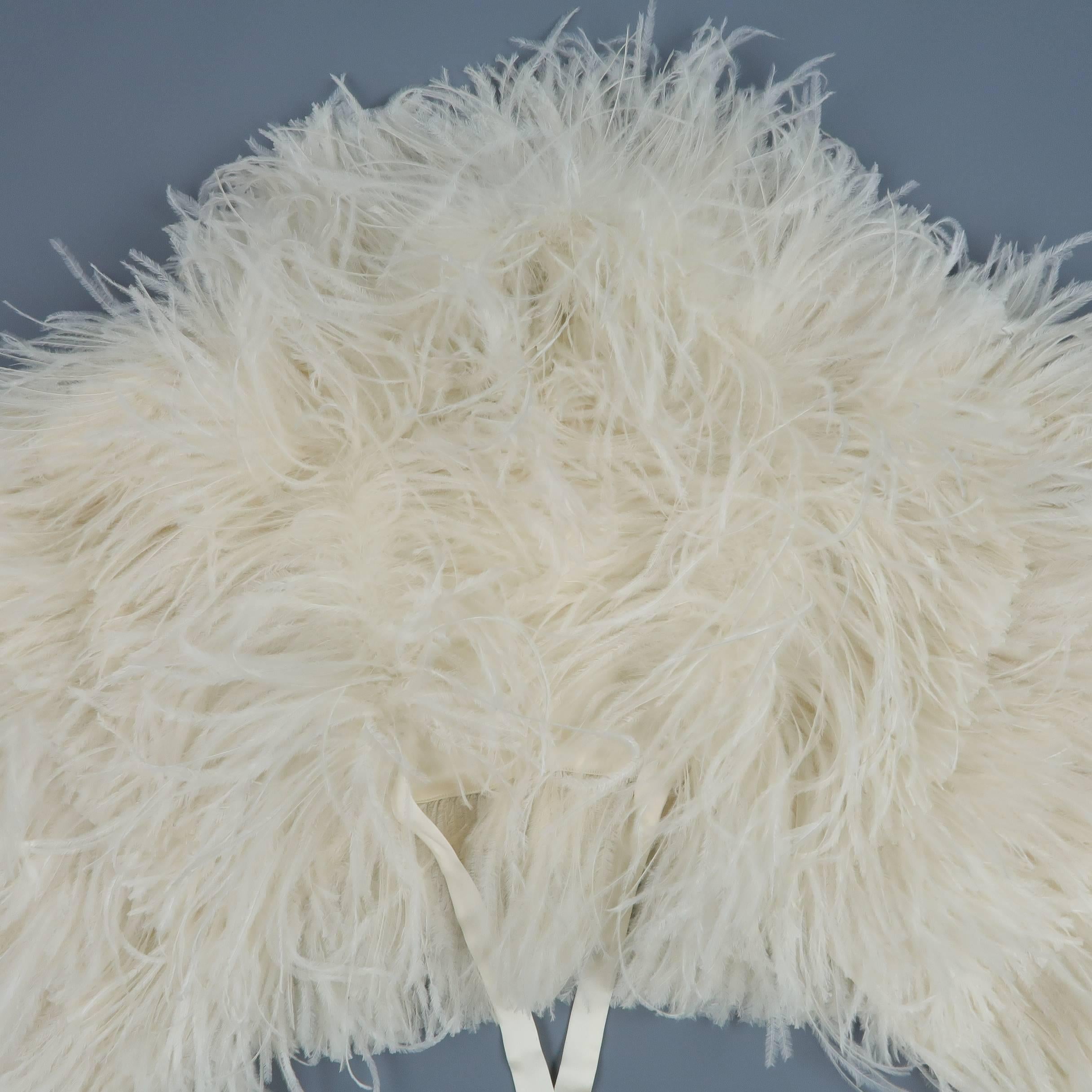 Beige RALPH LAUREN Collection Cream Silk Lined Ostrich Feather Capelet - Retail $2, 995