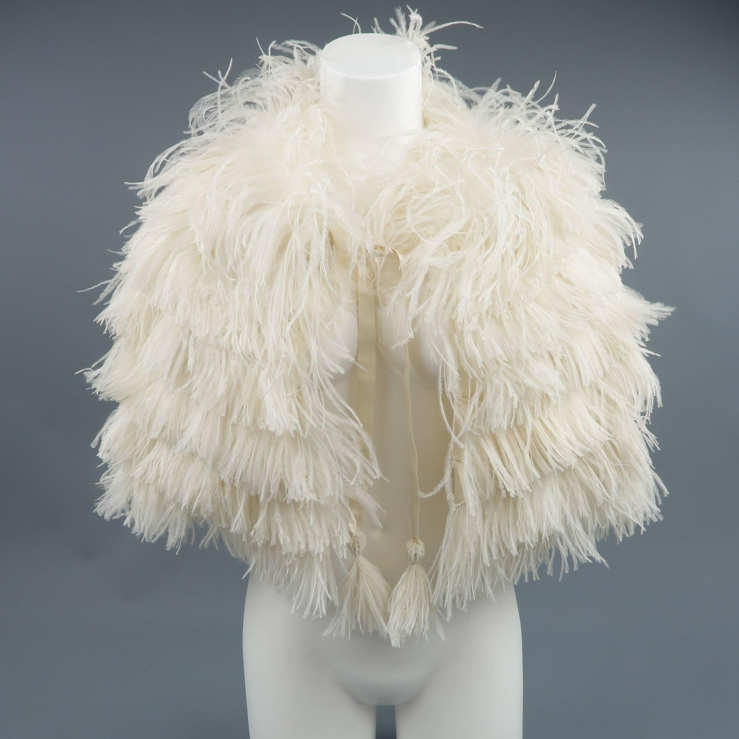 RALPH LAUREN Collection Cream Silk Lined Ostrich Feather Capelet - Retail $2, 995 2