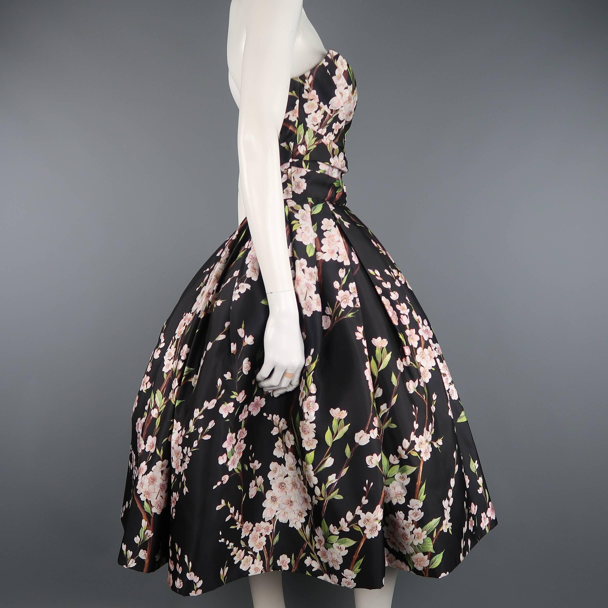 Dolce & Gabbana Dress -  Black Cherry Blossom Cocktail Dress Gown In Excellent Condition In San Francisco, CA