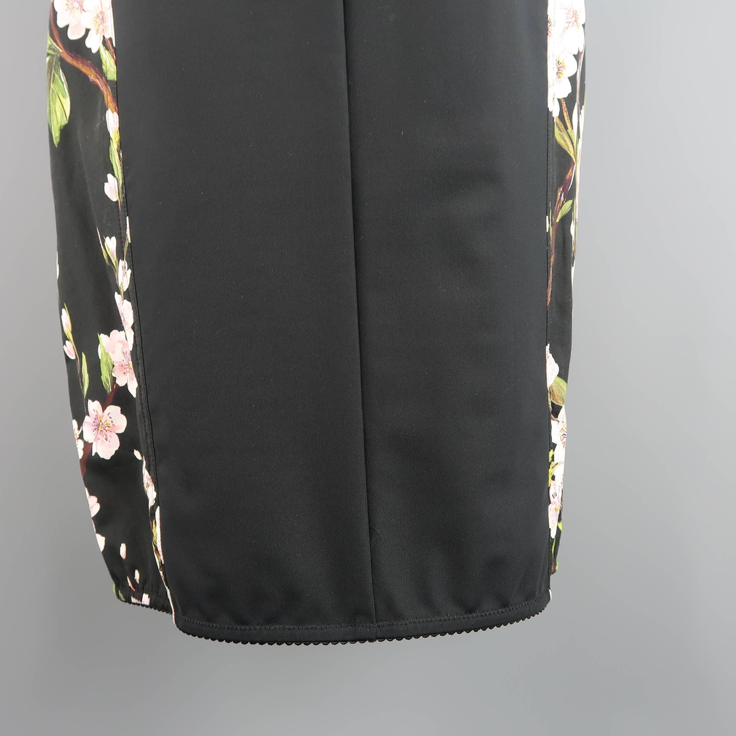 Dolce & Gabbana Black Cherry Blossom Print Cotton Bustier Sheath Dress 1