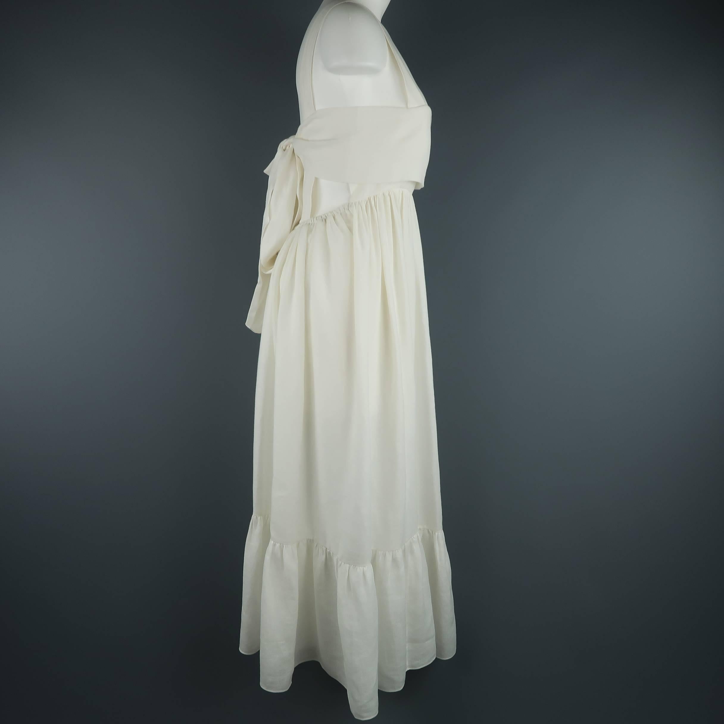 Gray CHLOE Size 2 Cream Linen Cutout Back Bow Peasant Maxi Dress