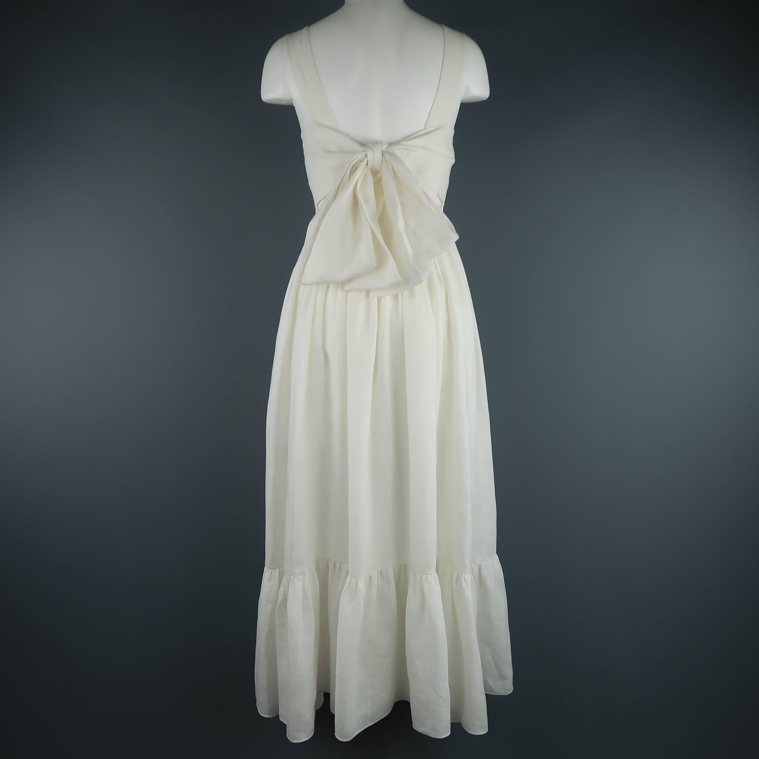 Women's or Men's CHLOE Size 2 Cream Linen Cutout Back Bow Peasant Maxi Dress