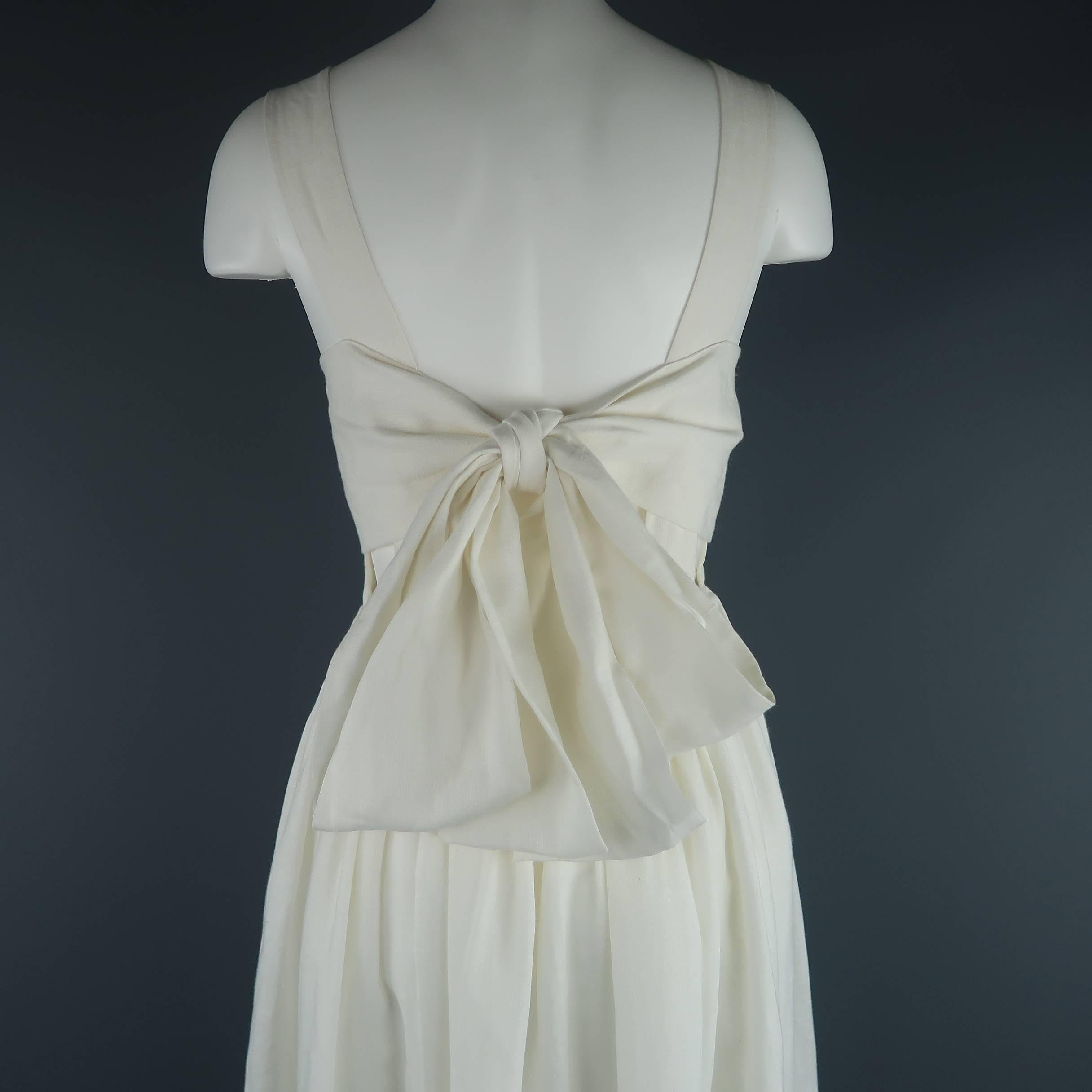 CHLOE Size 2 Cream Linen Cutout Back Bow Peasant Maxi Dress 1