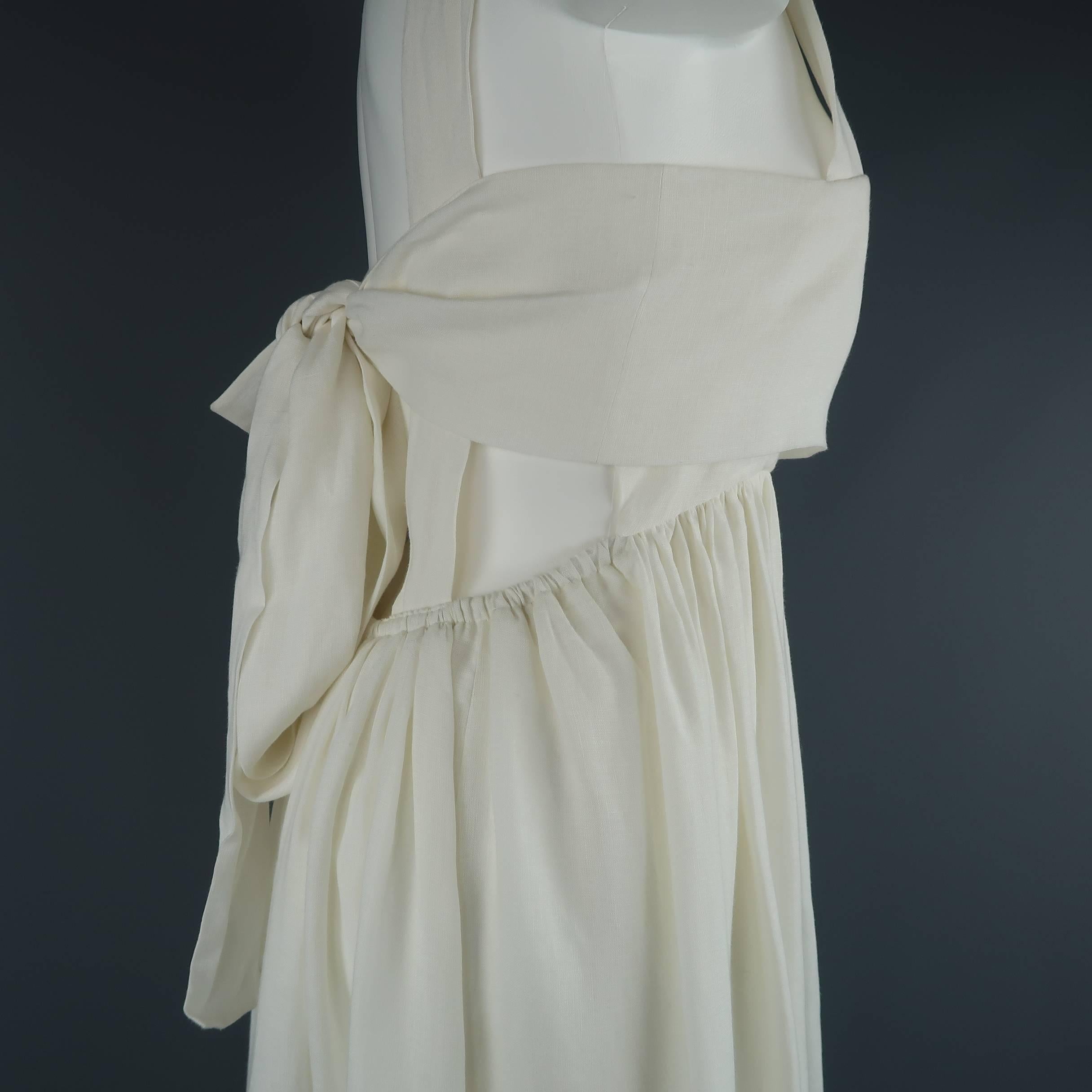 CHLOE Size 2 Cream Linen Cutout Back Bow Peasant Maxi Dress In Excellent Condition In San Francisco, CA