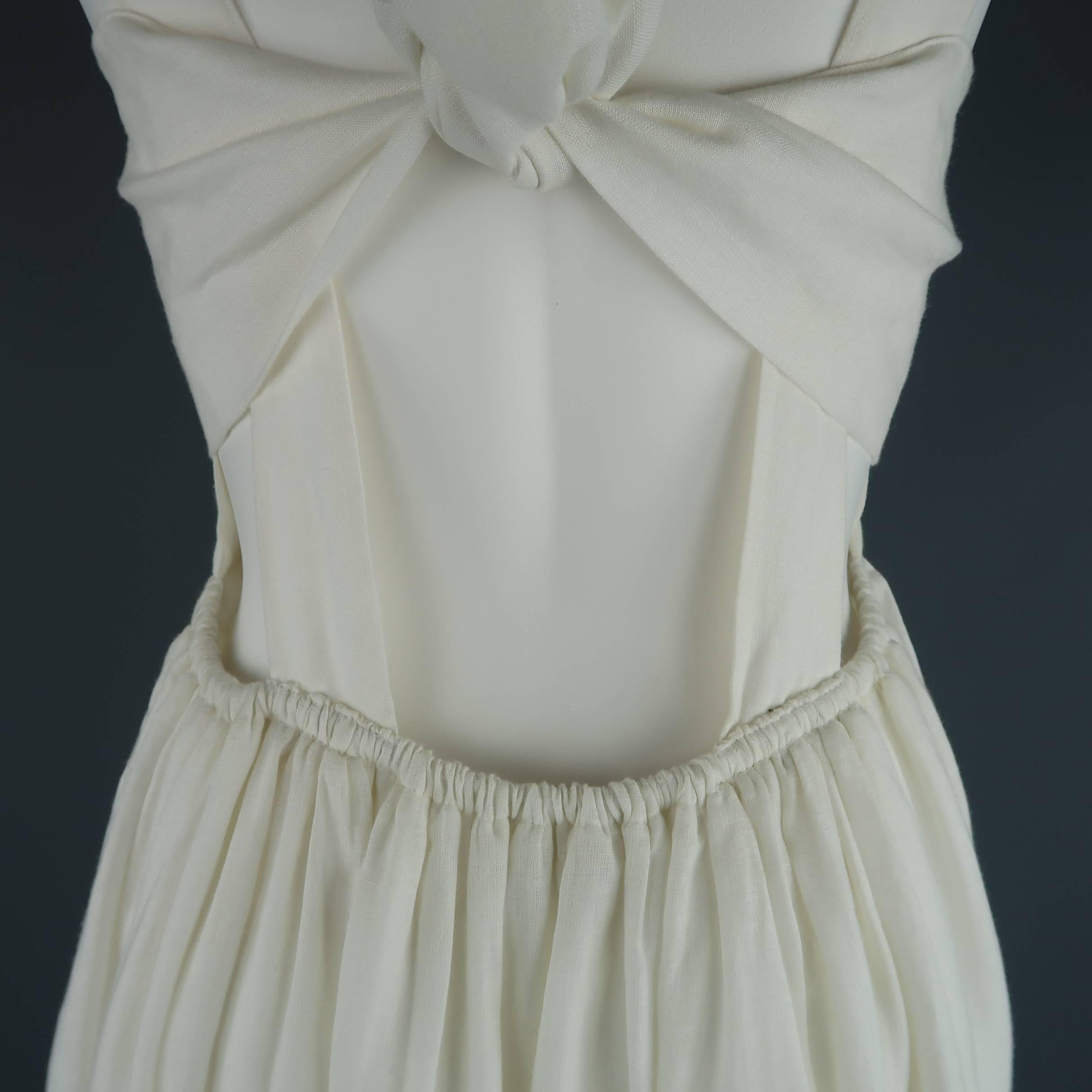 CHLOE Size 2 Cream Linen Cutout Back Bow Peasant Maxi Dress 2