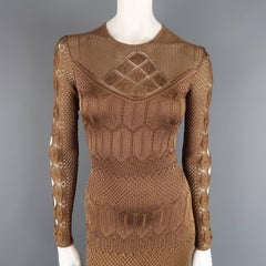 RALPH LAUREN Size M Light Brown Silk Knit Fringe Bodycon Cocktail Dress
