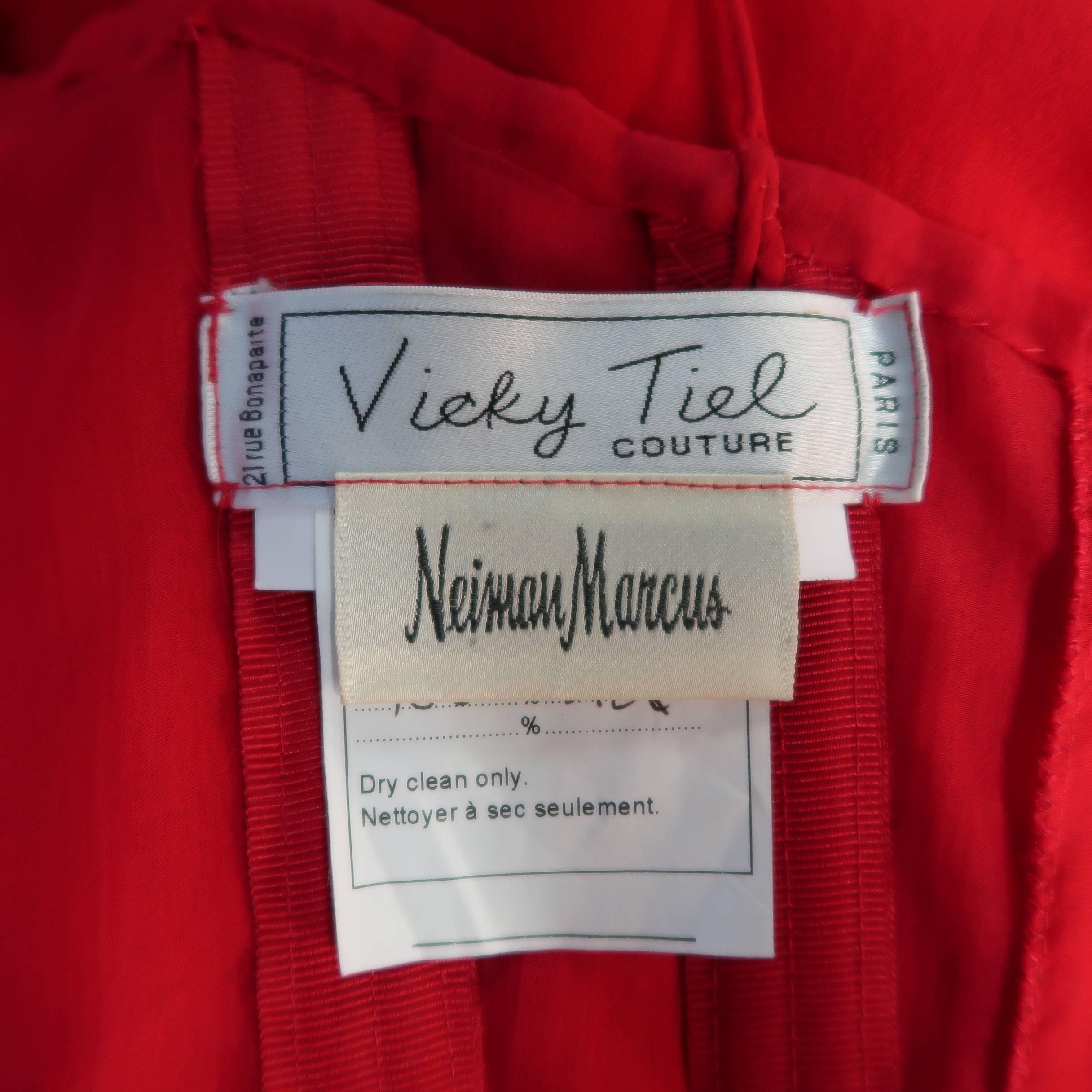 Vicky Tiel Couture Dress - Red Silk Chiffon Asymmetrical Ruffle Corset Cocktail 6