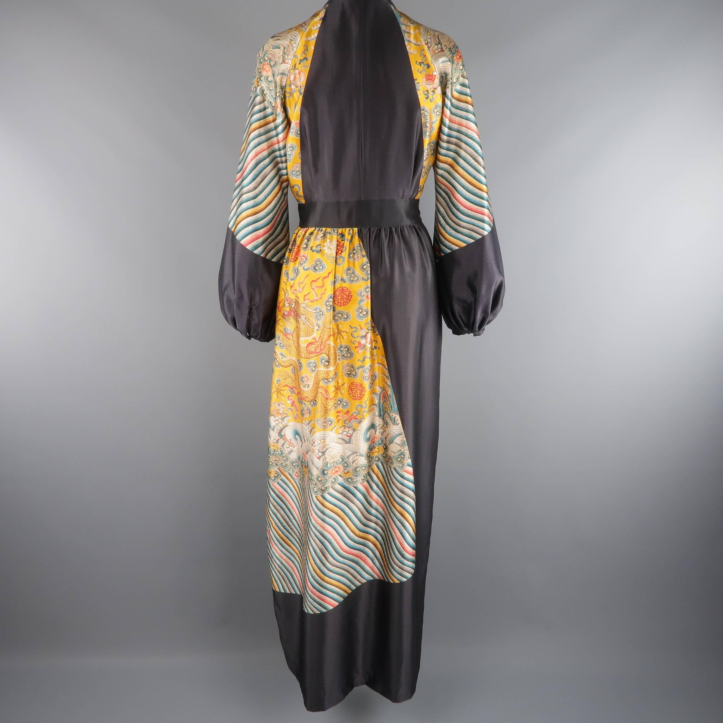 Women's DRIES VAN NOTEN Dress -  Size 6 Gold & Black Wool / Silk Dragon Print Maxi