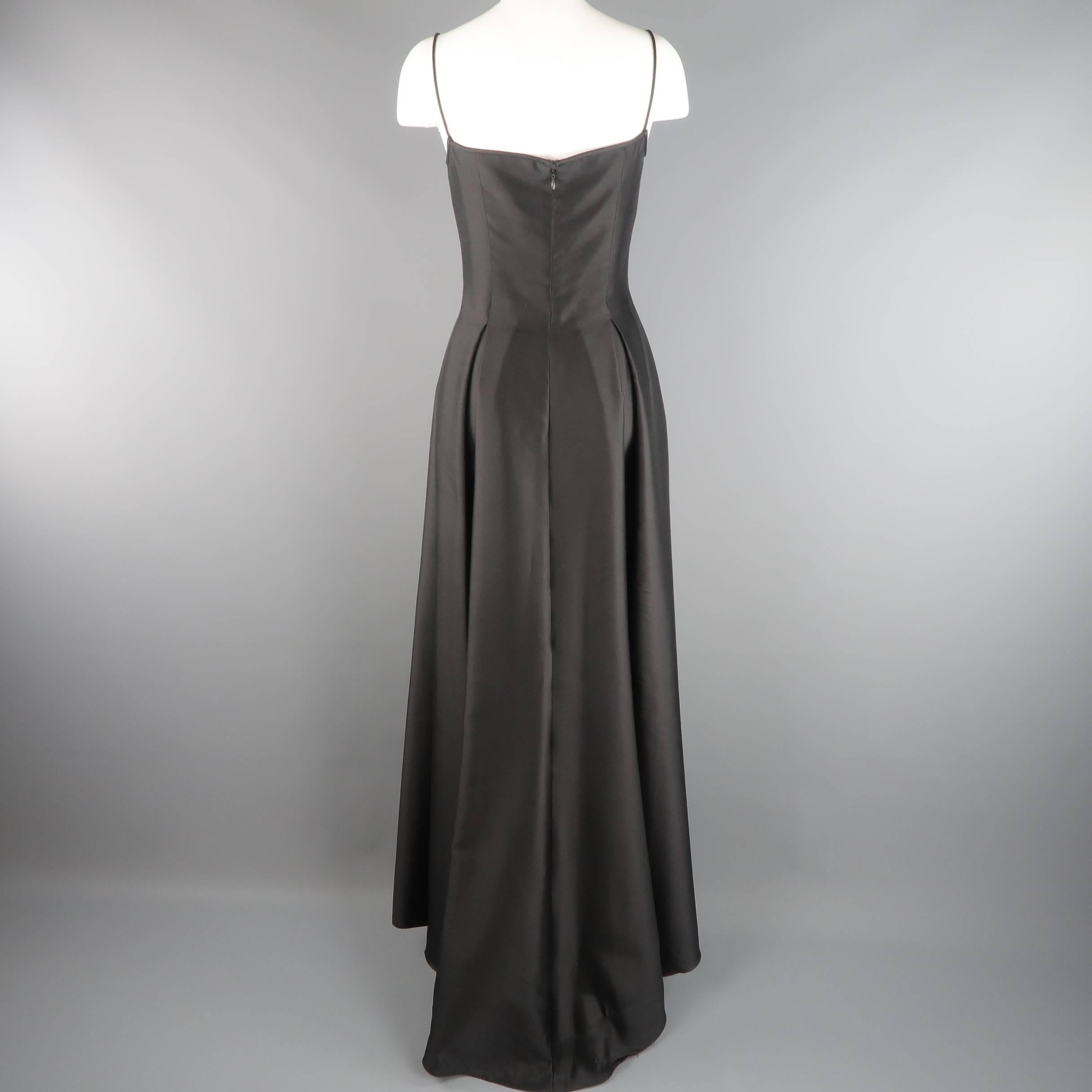 PAMELA DENNIS Size 6 Black Wool / Silk Spaghetti Strap Pleated Evening Gown 2