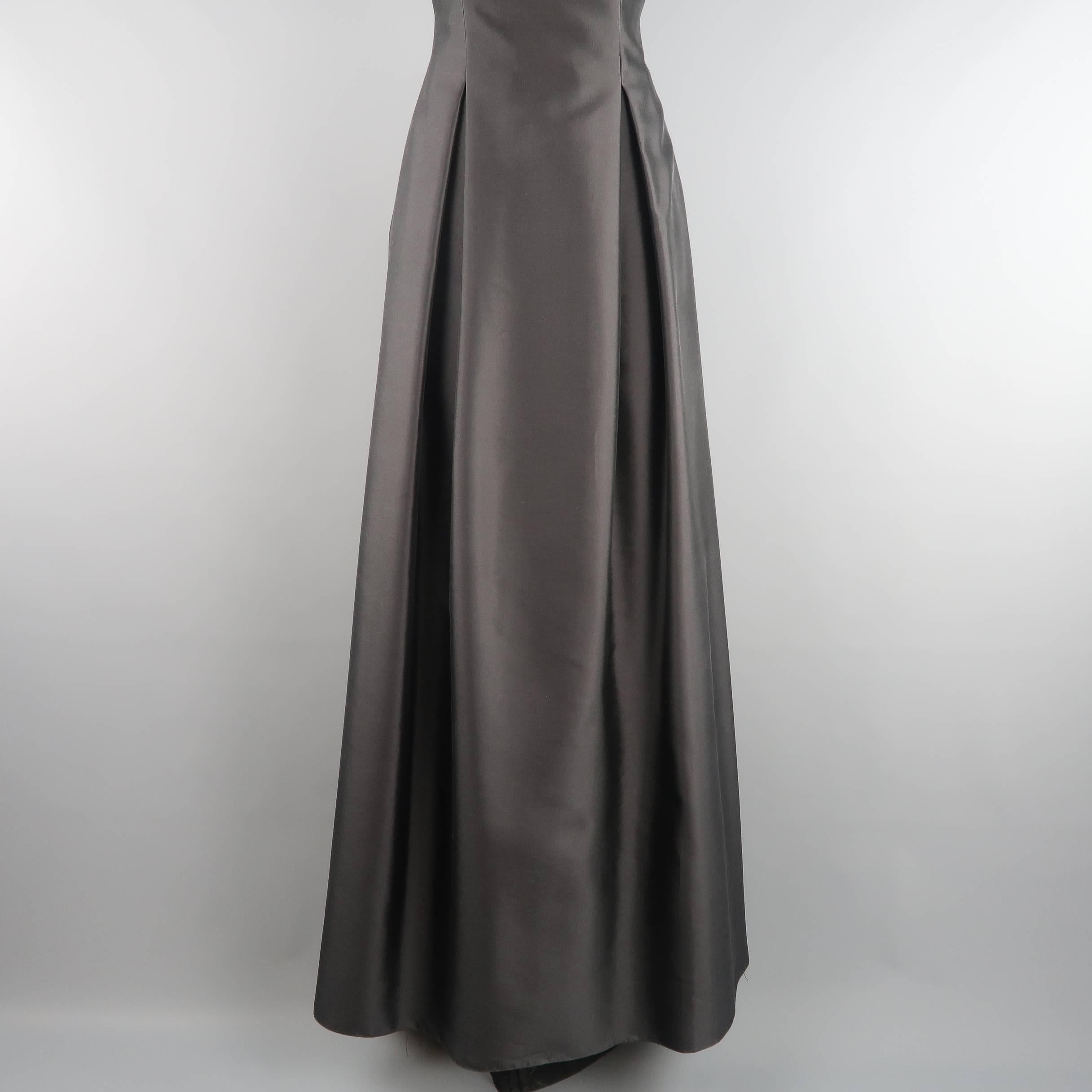 Women's PAMELA DENNIS Size 6 Black Wool / Silk Spaghetti Strap Pleated Evening Gown