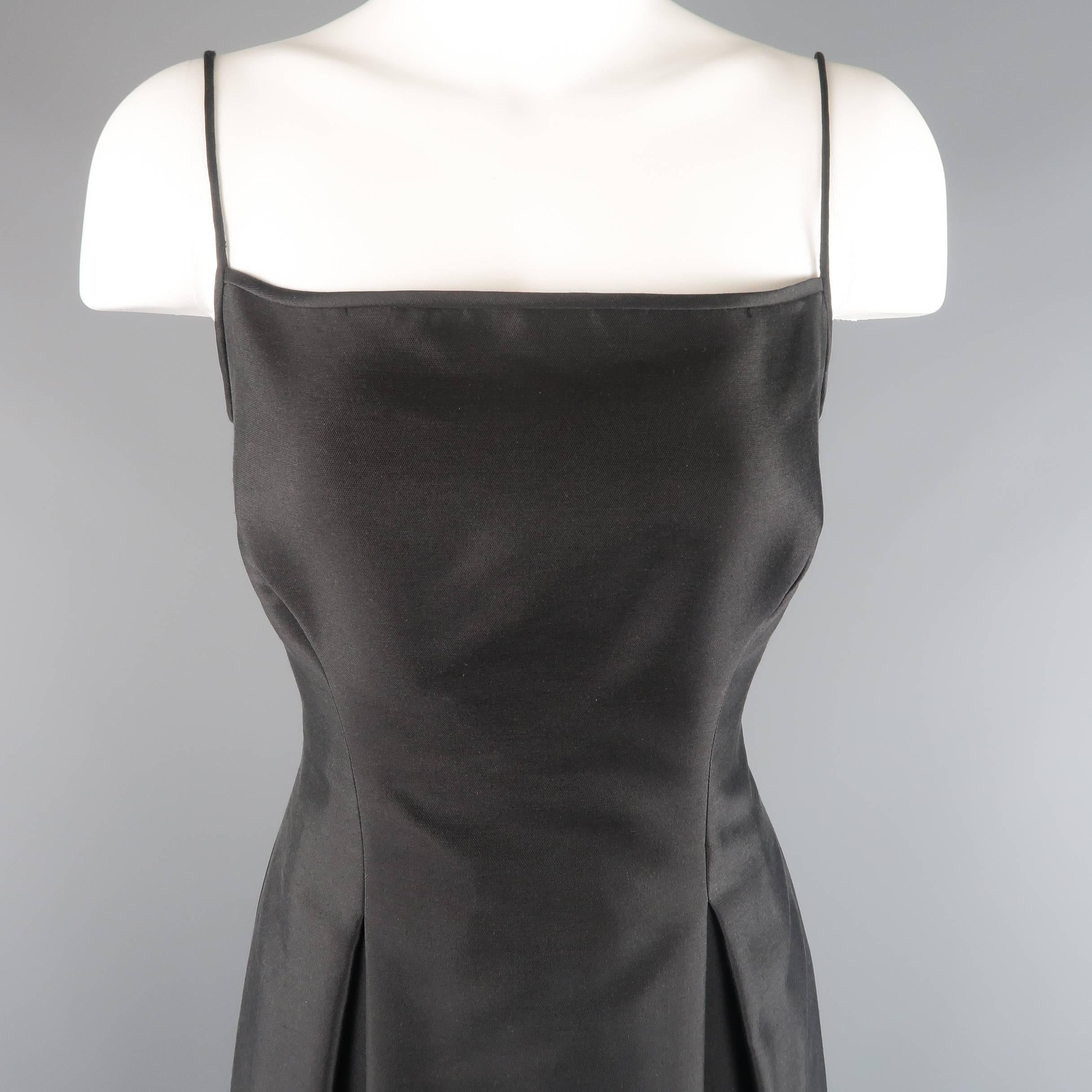 PAMELA DENNIS Size 6 Black Wool / Silk Spaghetti Strap Pleated Evening Gown In Good Condition In San Francisco, CA