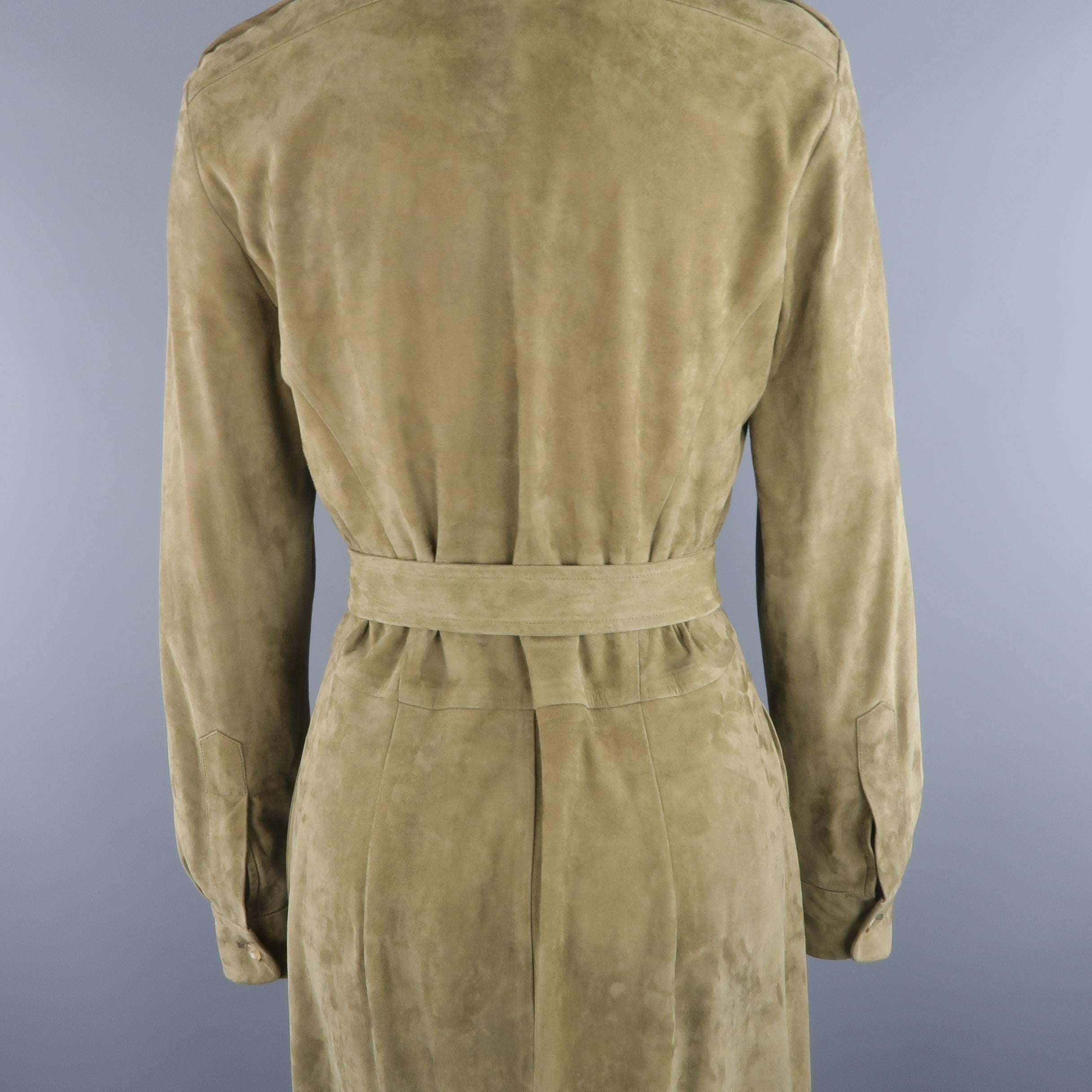 Ralph Lauren Collection Olive Green Suede Safari Dress  - Size 8 In Good Condition In San Francisco, CA