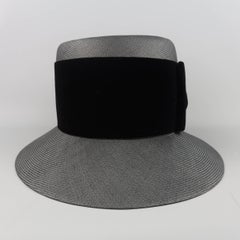 Vintage CHANEL Black Straw Velvet Bow Retro Cloche Hat