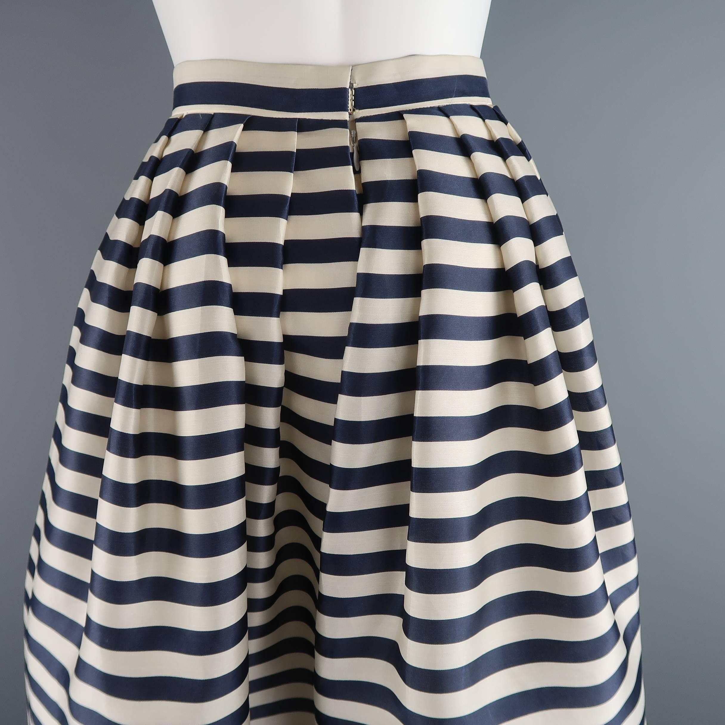 OSCAR DE LA RENTA Skirt Size 6 Cream & Navy Striped Silk Pleated Ball Gown Skirt 3