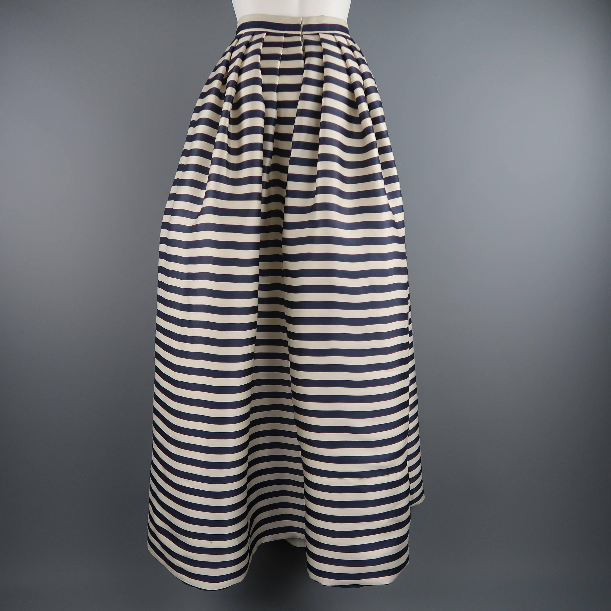 OSCAR DE LA RENTA Skirt Size 6 Cream & Navy Striped Silk Pleated Ball Gown Skirt 2