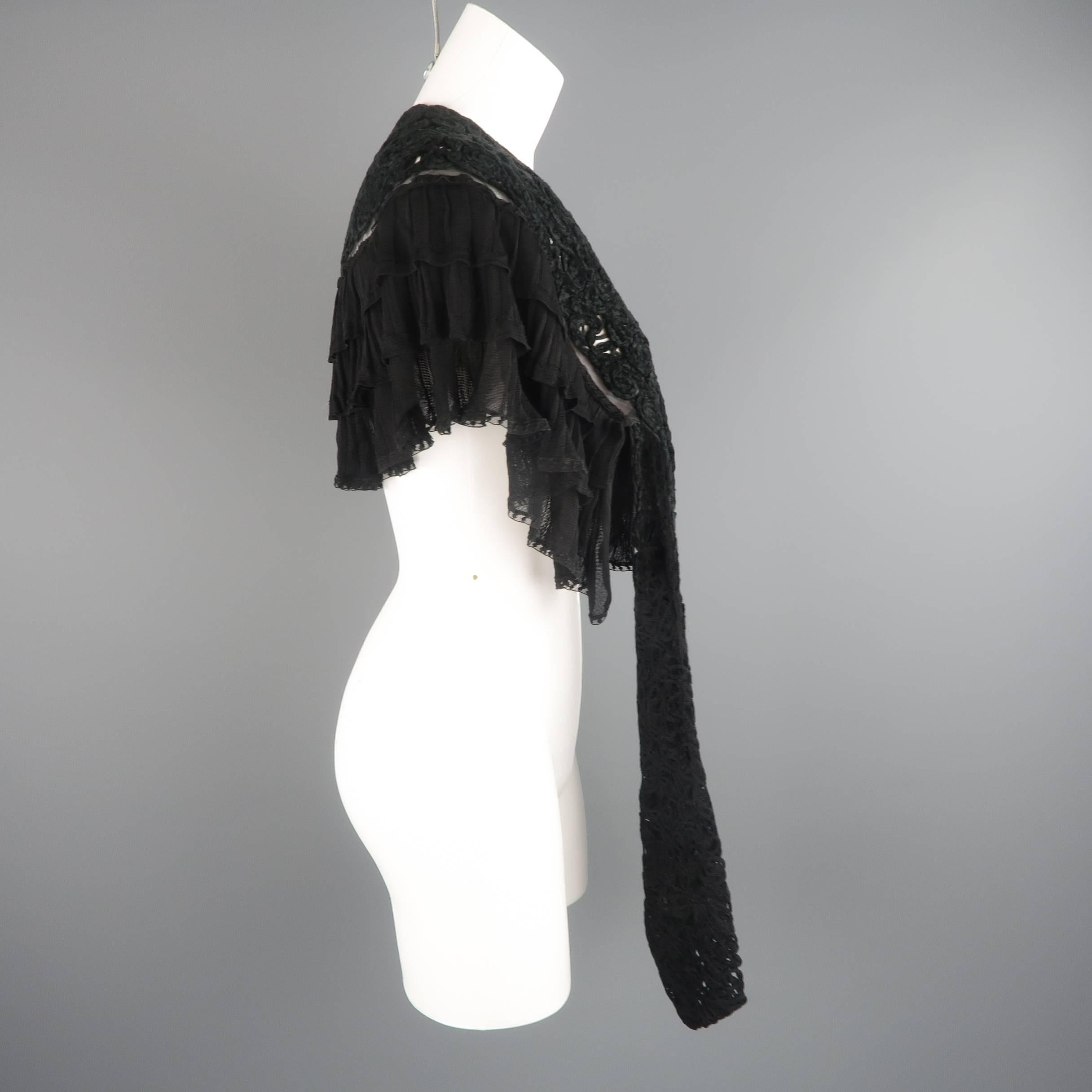 Women's Chanel Cape - Black Velvet Rose Knit Ruffled Shoulder Ascot Collar Capelet