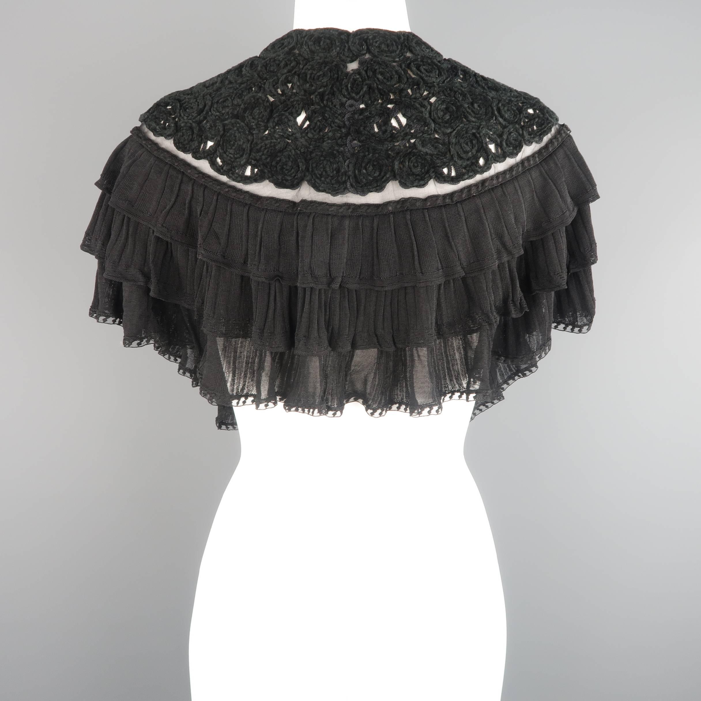 Chanel Cape - Black Velvet Rose Knit Ruffled Shoulder Ascot Collar Capelet 2