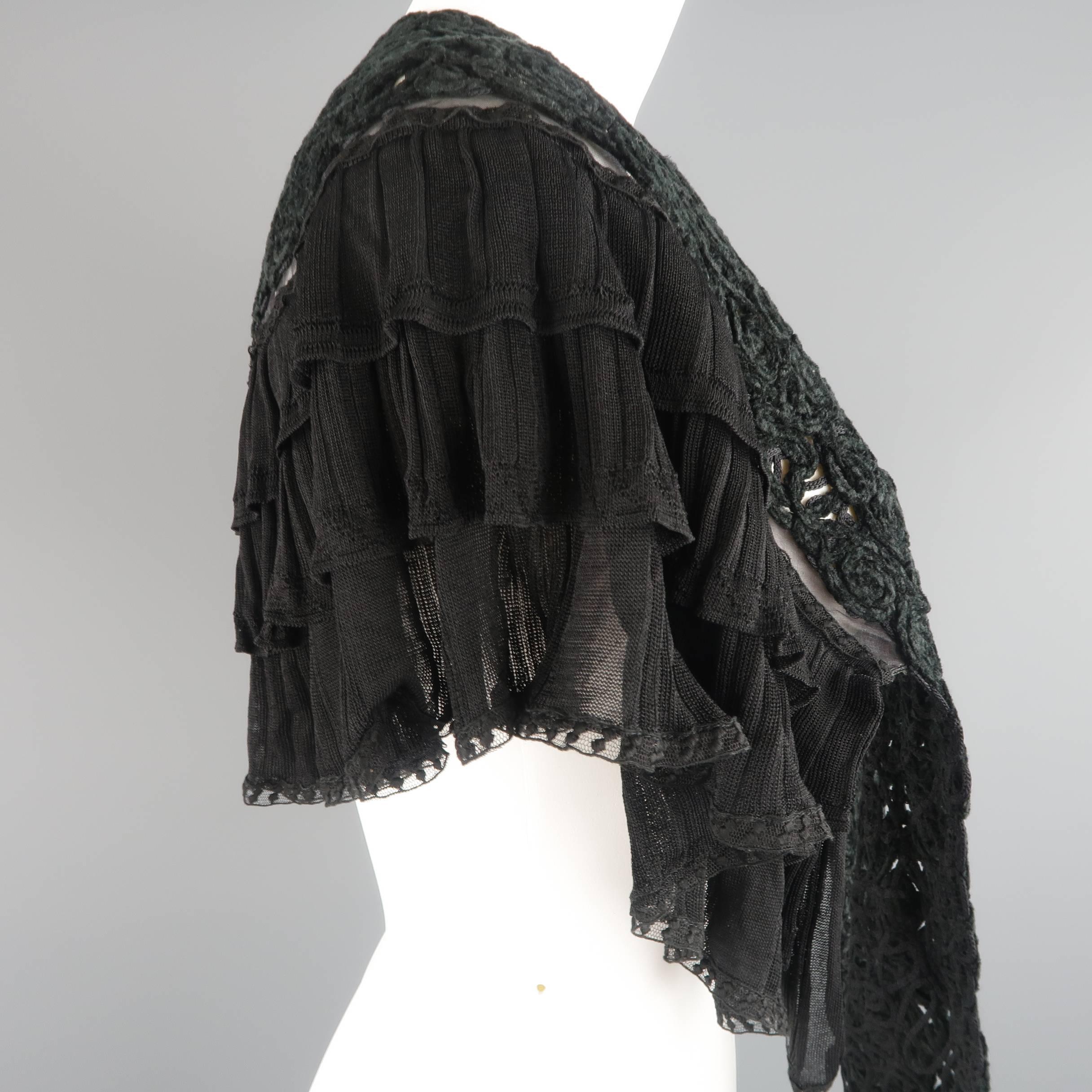 Chanel Cape - Black Velvet Rose Knit Ruffled Shoulder Ascot Collar Capelet 1