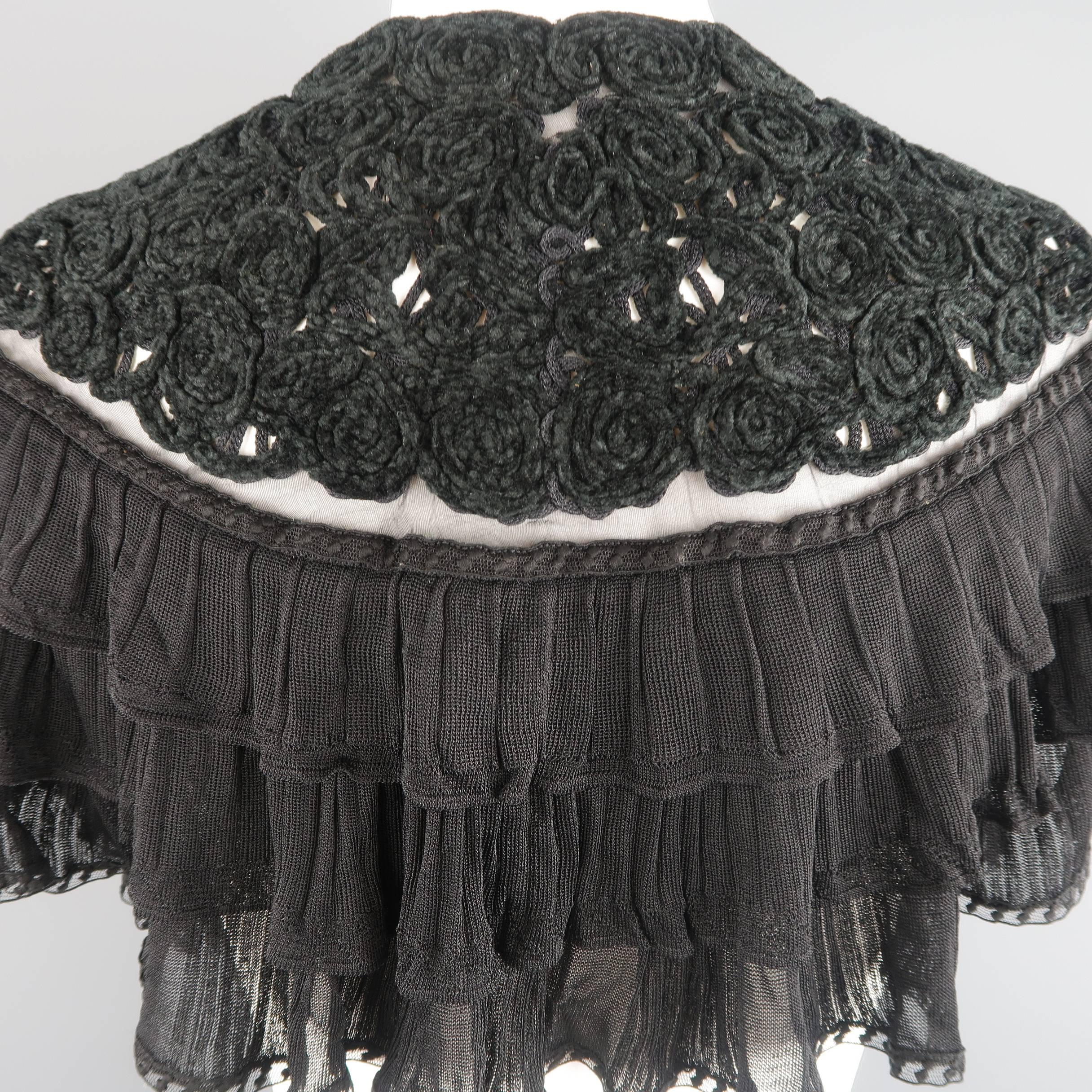 Chanel Cape - Black Velvet Rose Knit Ruffled Shoulder Ascot Collar Capelet 3