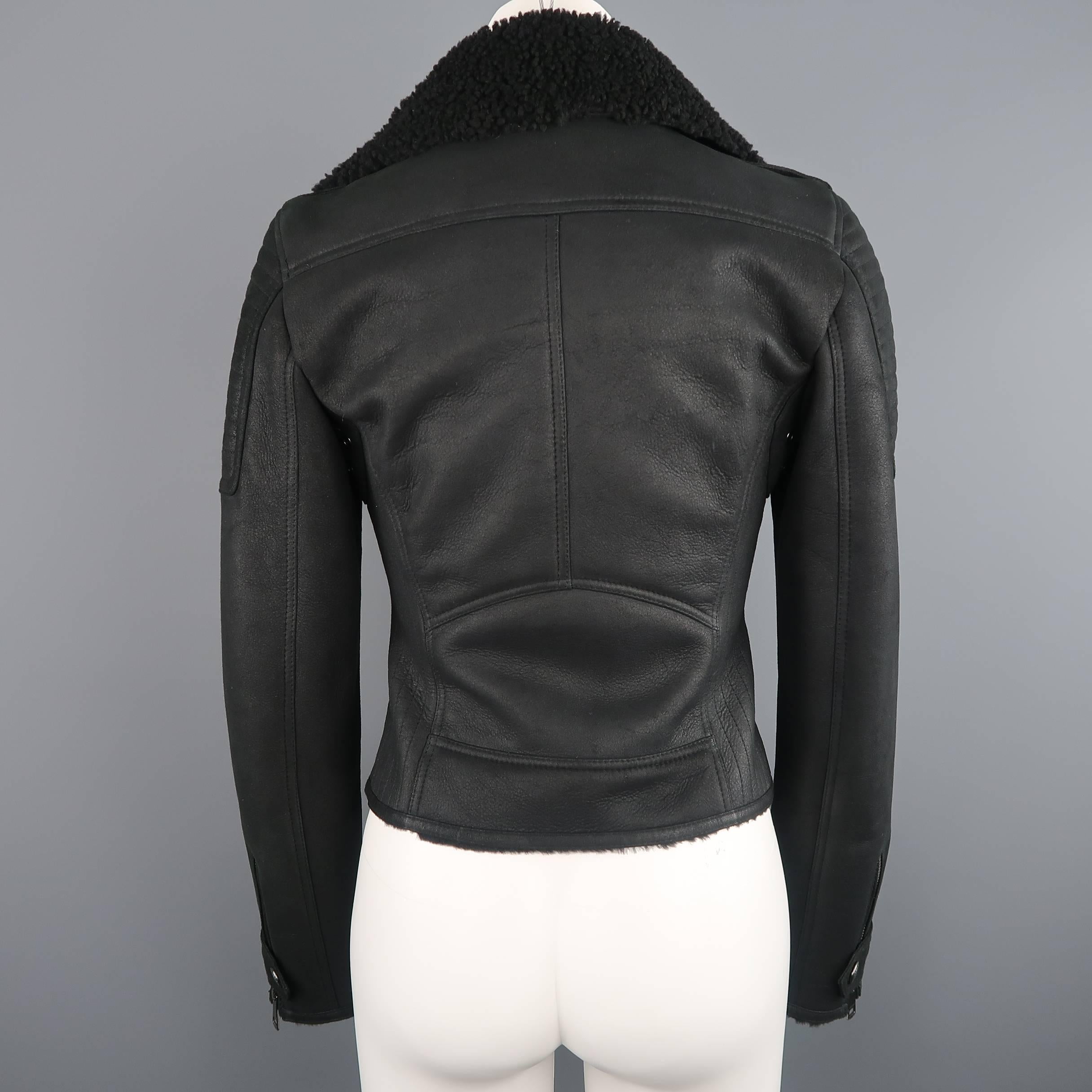BURBERRY BRIT Size 4 Black Leather Shearling Cropped Biker Jacket 1