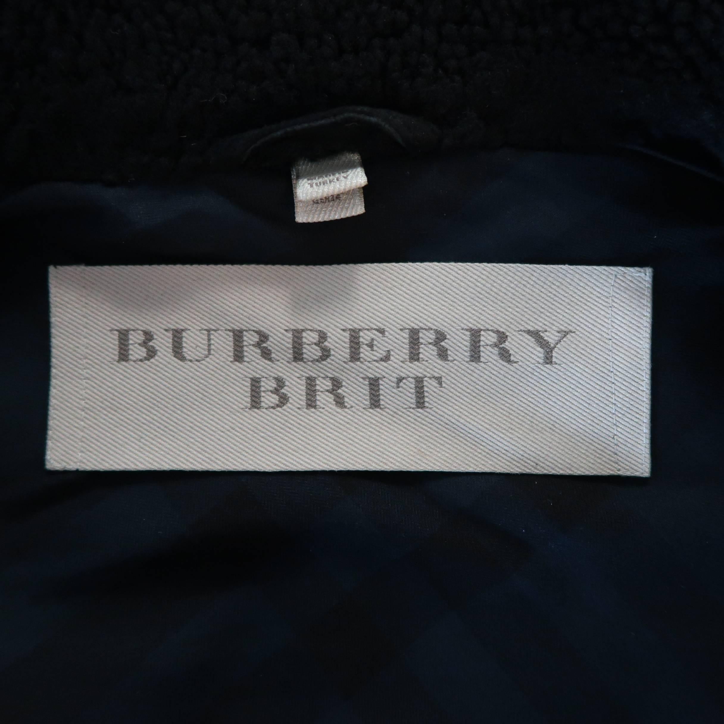 BURBERRY BRIT Size 4 Black Leather Shearling Cropped Biker Jacket 3