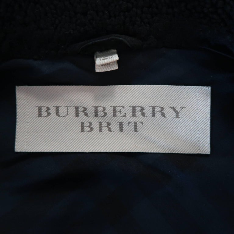 BURBERRY BRIT Size 4 Black Leather Shearling Cropped Biker Jacket at ...