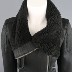BURBERRY BRIT Size 4 Black Leather Shearling Cropped Biker Jacket