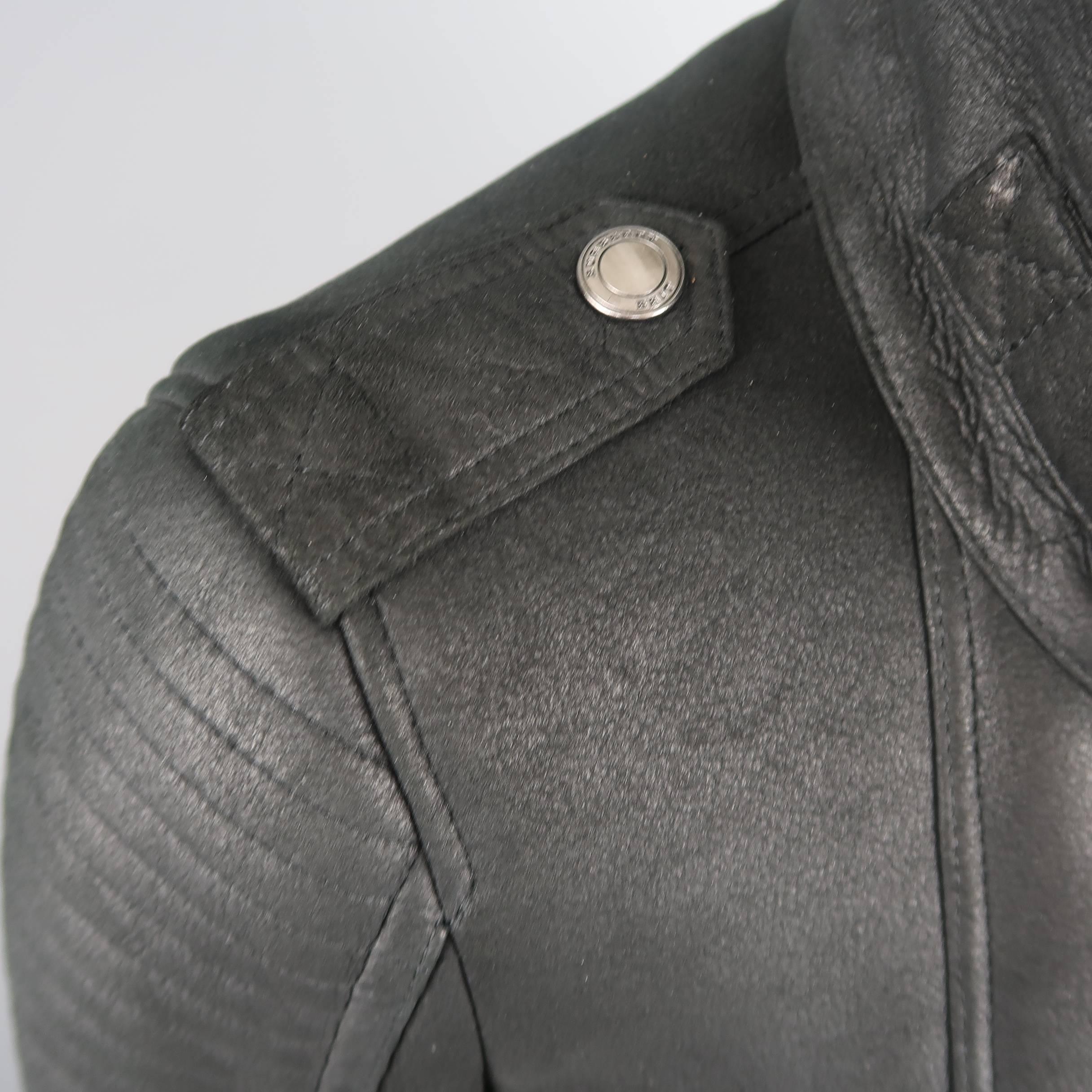 BURBERRY BRIT Size 4 Black Leather Shearling Cropped Biker Jacket In Excellent Condition In San Francisco, CA