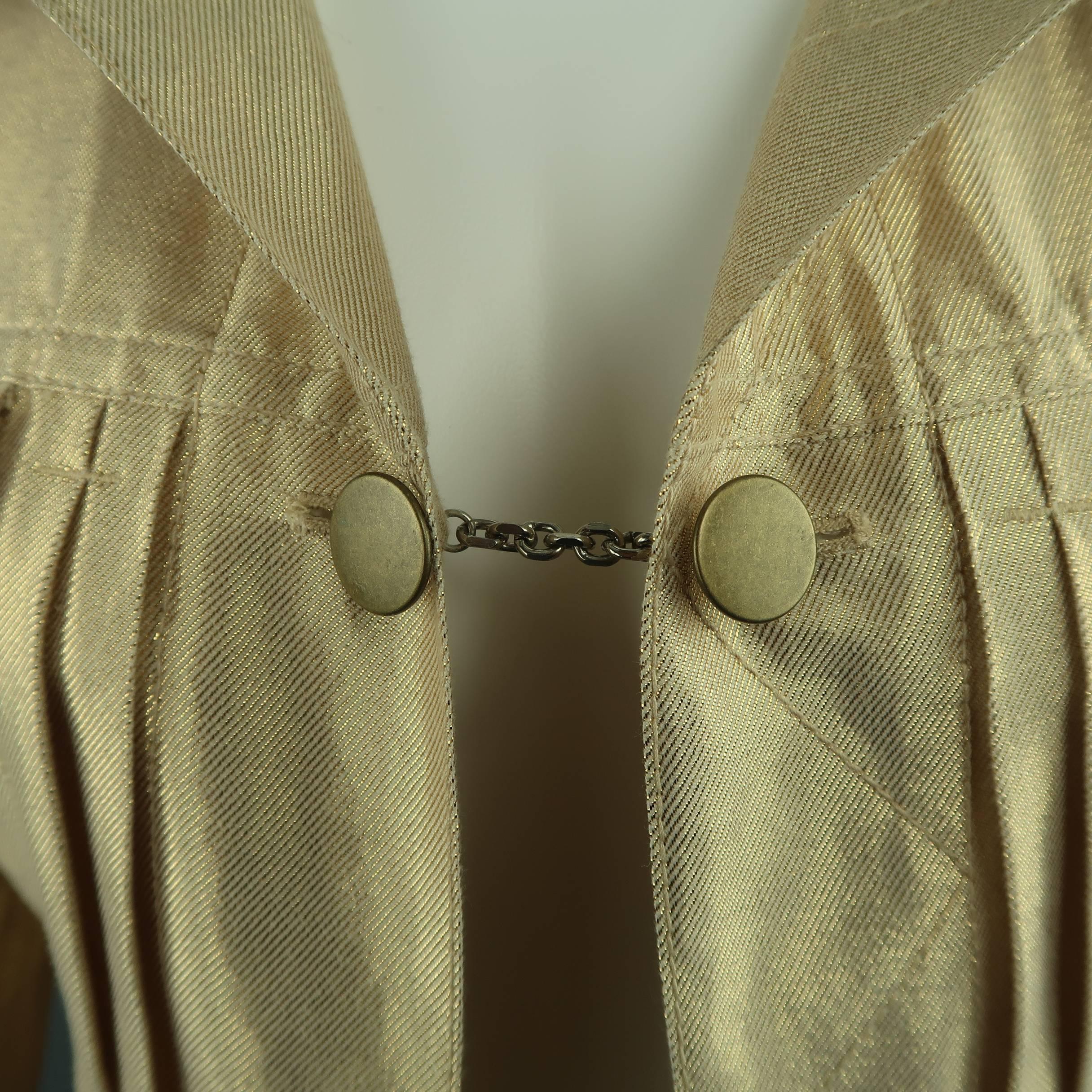 MARC JACOBS Size 8 Metallic Gold Linen Pleated Trucker Jacket In Excellent Condition In San Francisco, CA