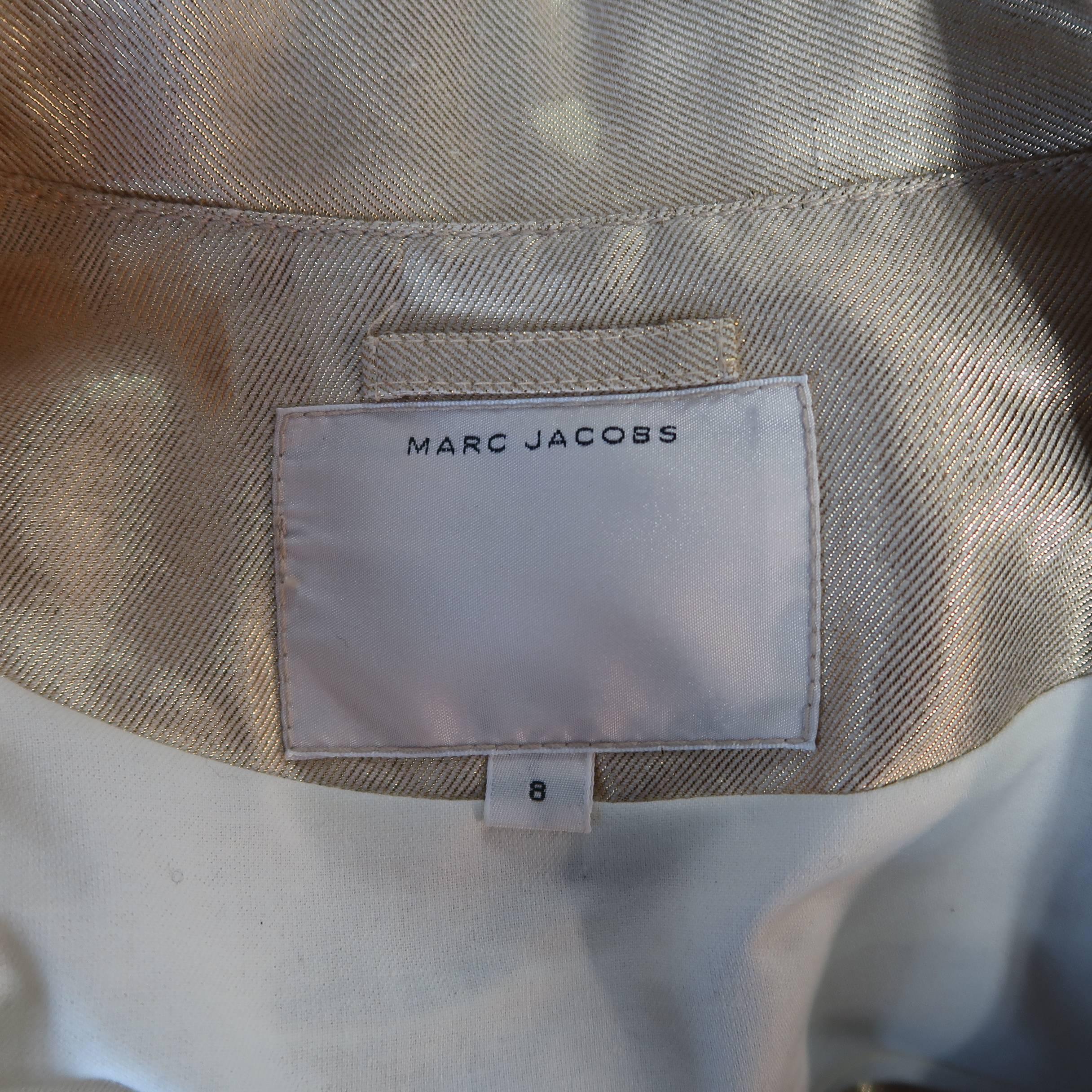 MARC JACOBS Size 8 Metallic Gold Linen Pleated Trucker Jacket 5