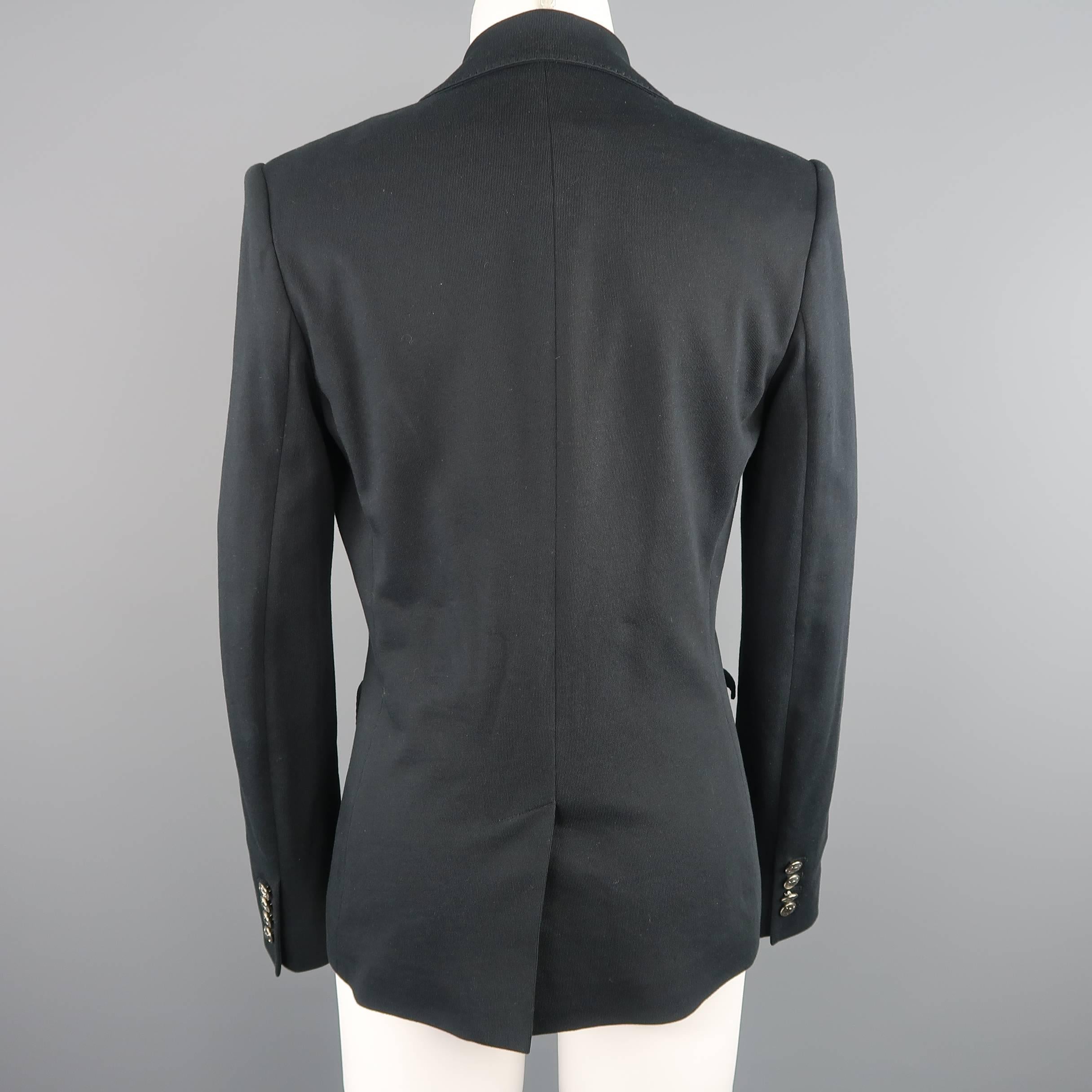 RALPH LAUREN Size 8 Black Cotton Jersey Silver Embroidered Pocket Blazer 2