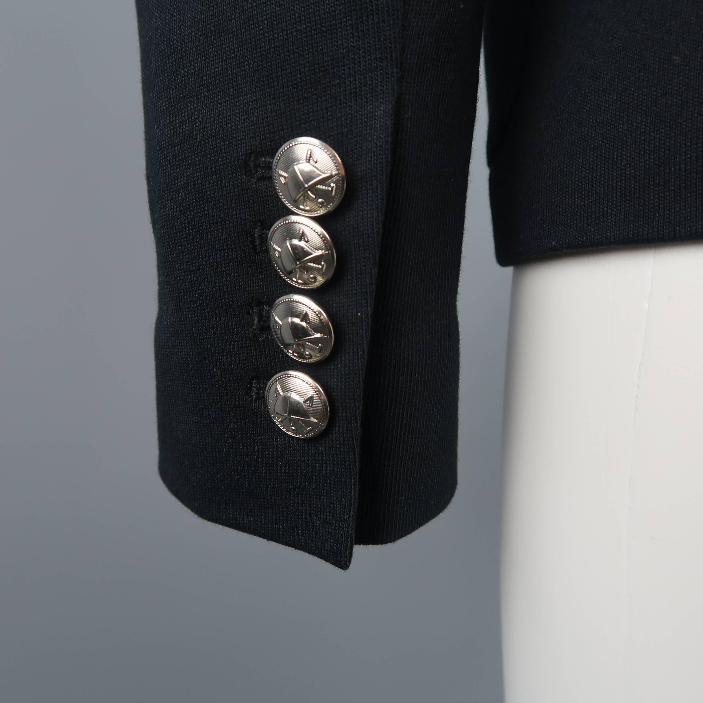 RALPH LAUREN Size 8 Black Cotton Jersey Silver Embroidered Pocket Blazer 3