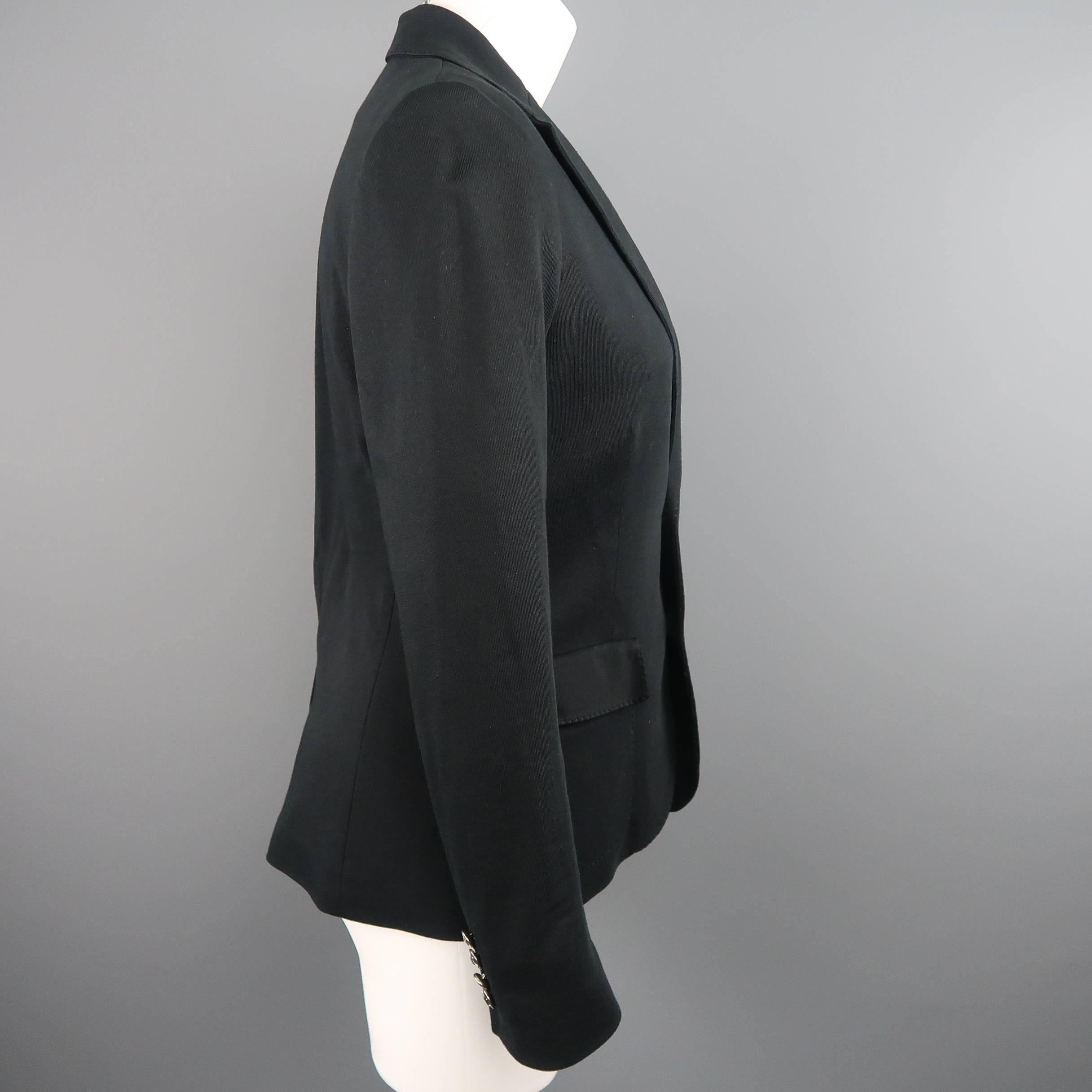 RALPH LAUREN Size 8 Black Cotton Jersey Silver Embroidered Pocket Blazer 1