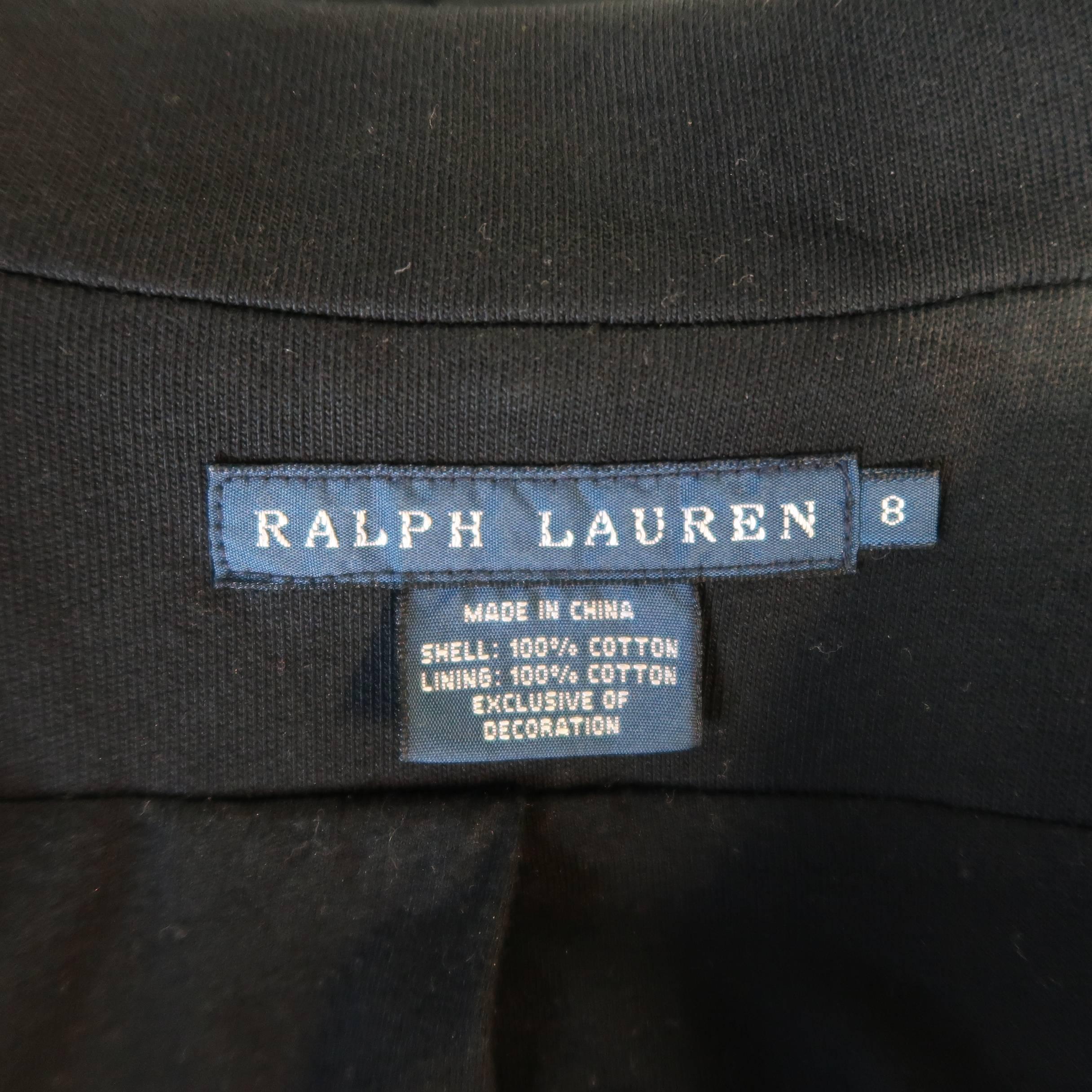 RALPH LAUREN Size 8 Black Cotton Jersey Silver Embroidered Pocket Blazer 4