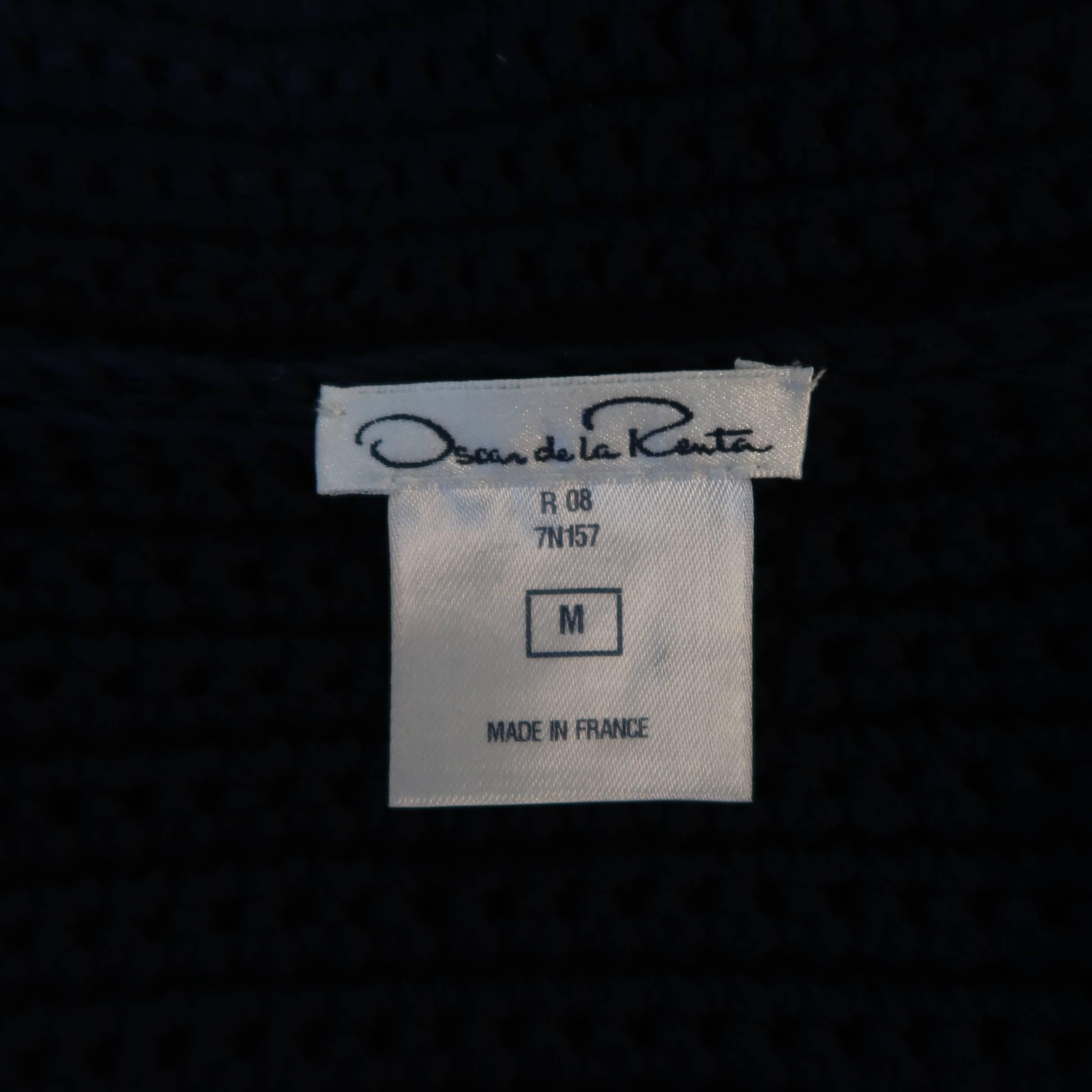 Black OSCAR DE LA RENTA Size M Blue Cotton Sailor Knit Silver Snap Cropped Jacket