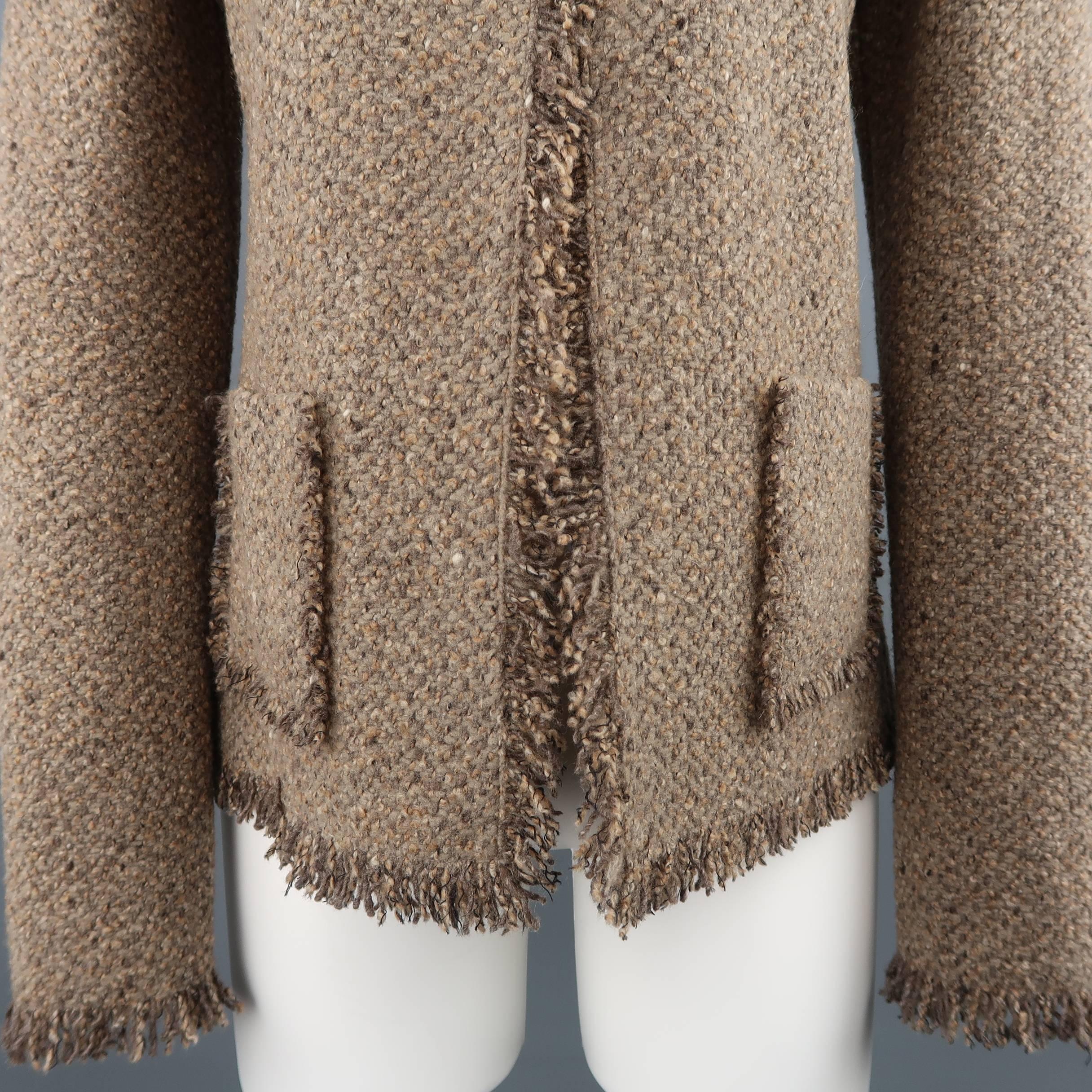 Women's Ralph Lauren Taupe Wool / Cashmere Fringe Jacket and Scarf 